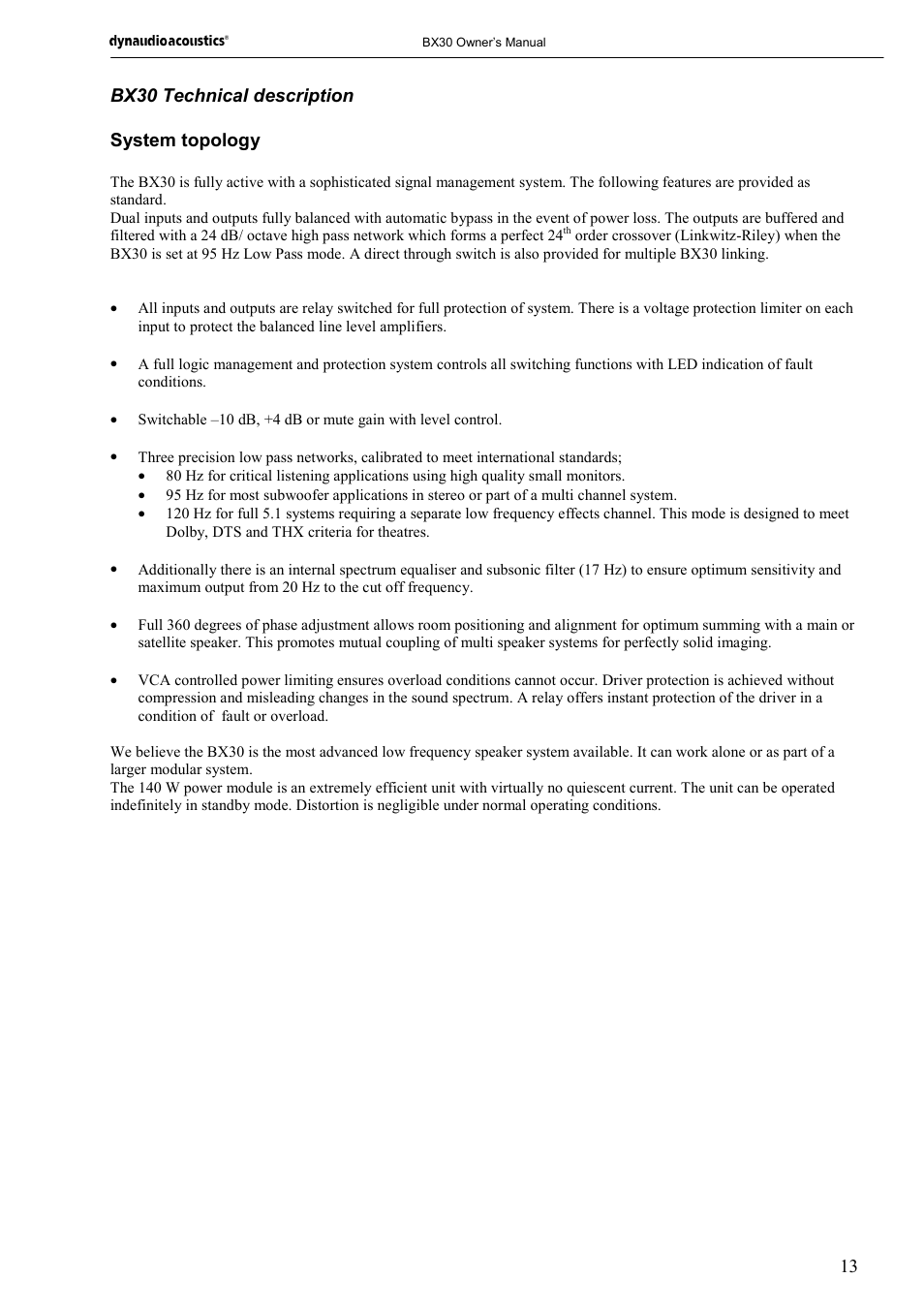 13 bx30 technical description system topology | Dynaudio BX30 User Manual | Page 13 / 15