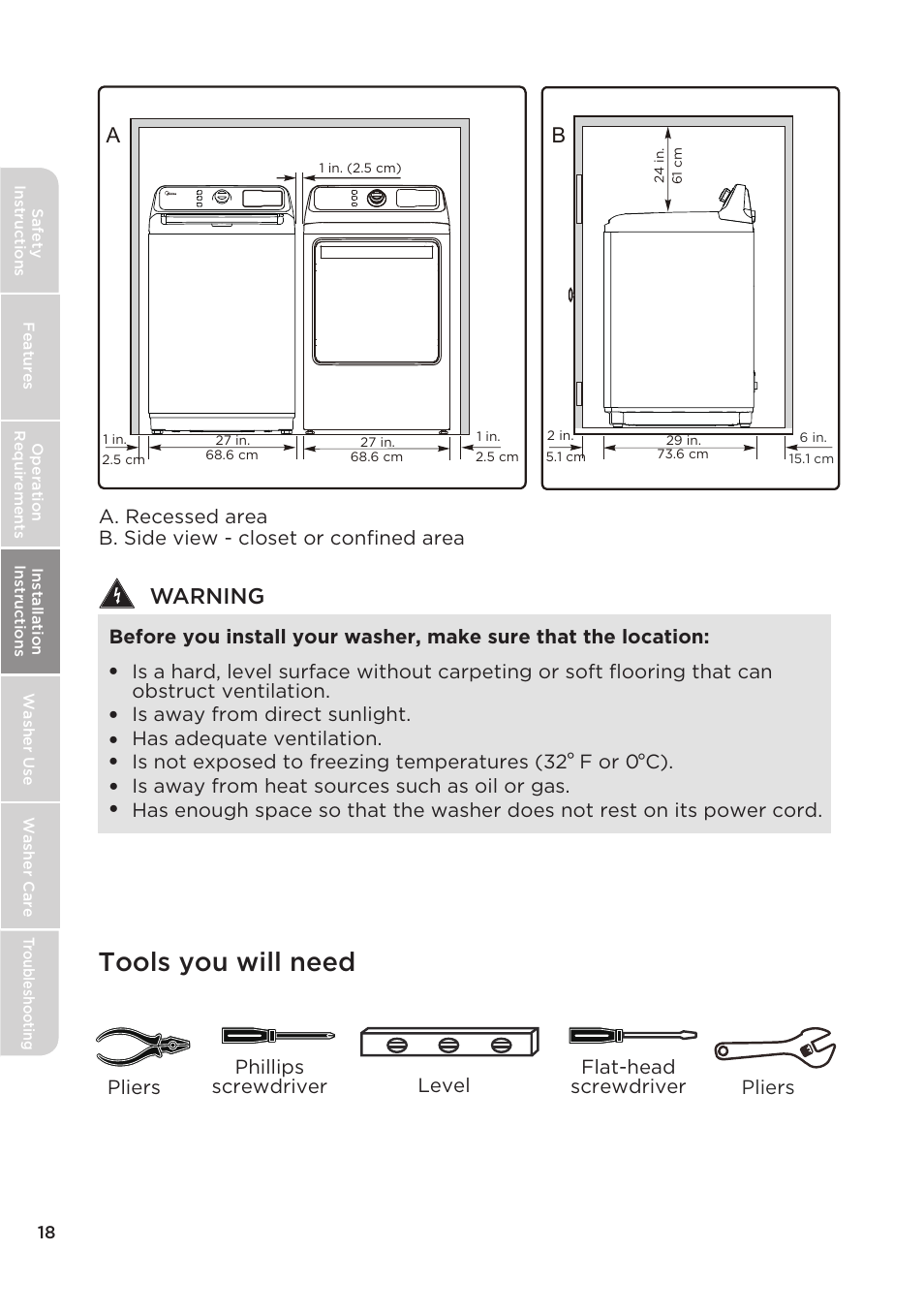 Tools you will need, Warning | MIDEA Top Load Impeller User Manual | Page 18 / 96