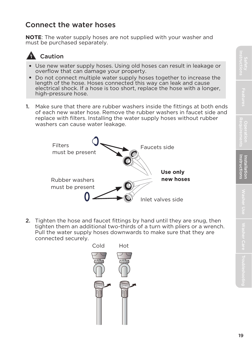 Connect the water hoses, Caution | MIDEA Top Load Impeller User Manual | Page 19 / 96