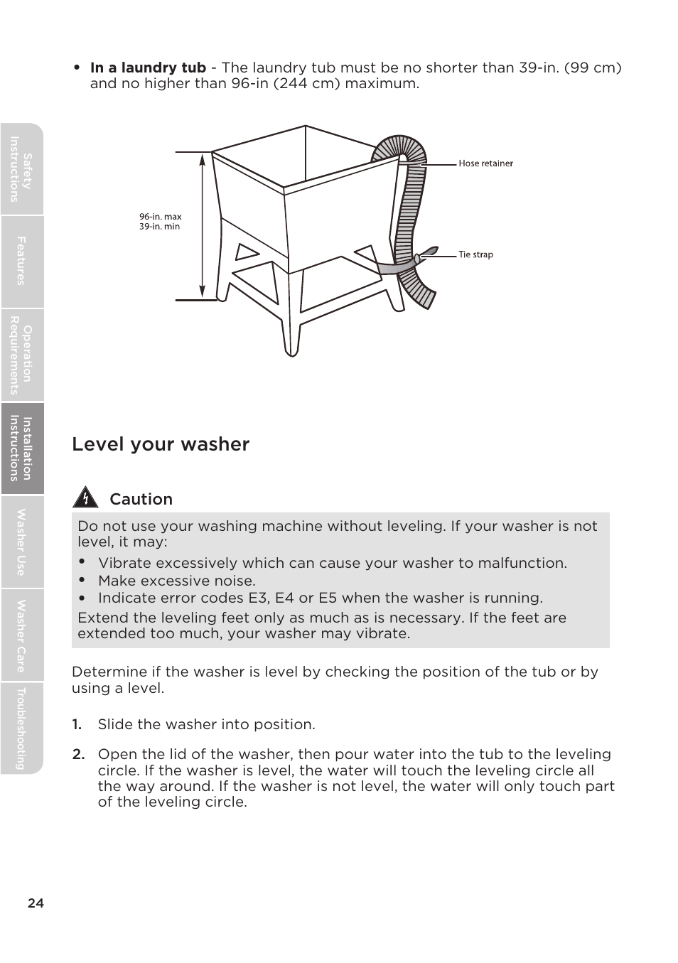 Level your washer | MIDEA Top Load Impeller User Manual | Page 24 / 96