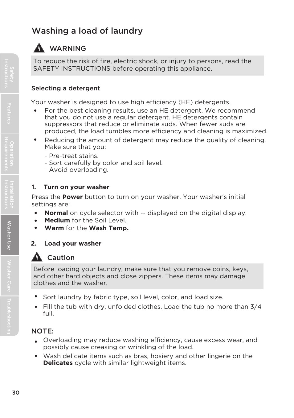 Washing a load of laundry | MIDEA Top Load Impeller User Manual | Page 30 / 96