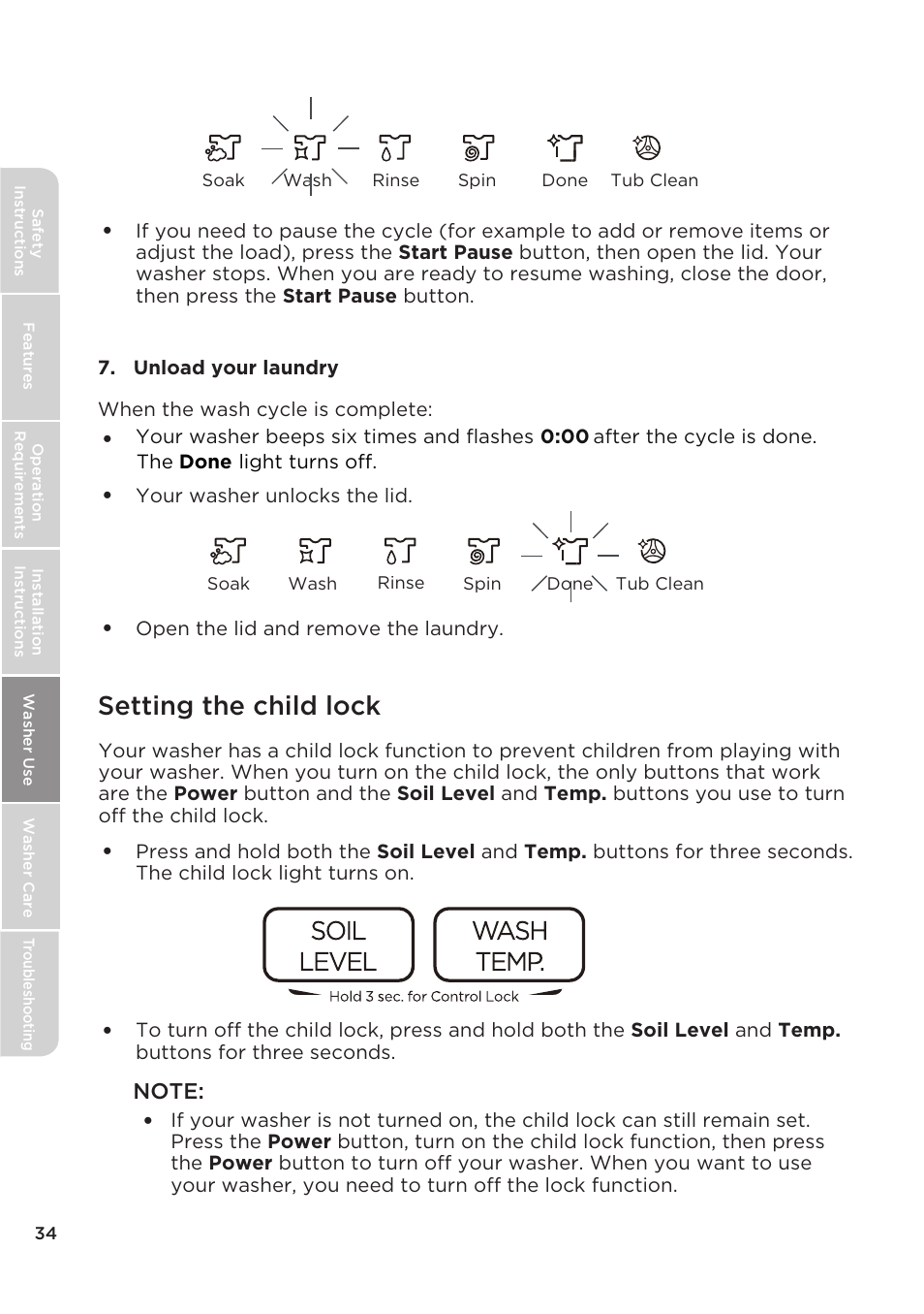 Setting the child lock | MIDEA Top Load Impeller User Manual | Page 34 / 96