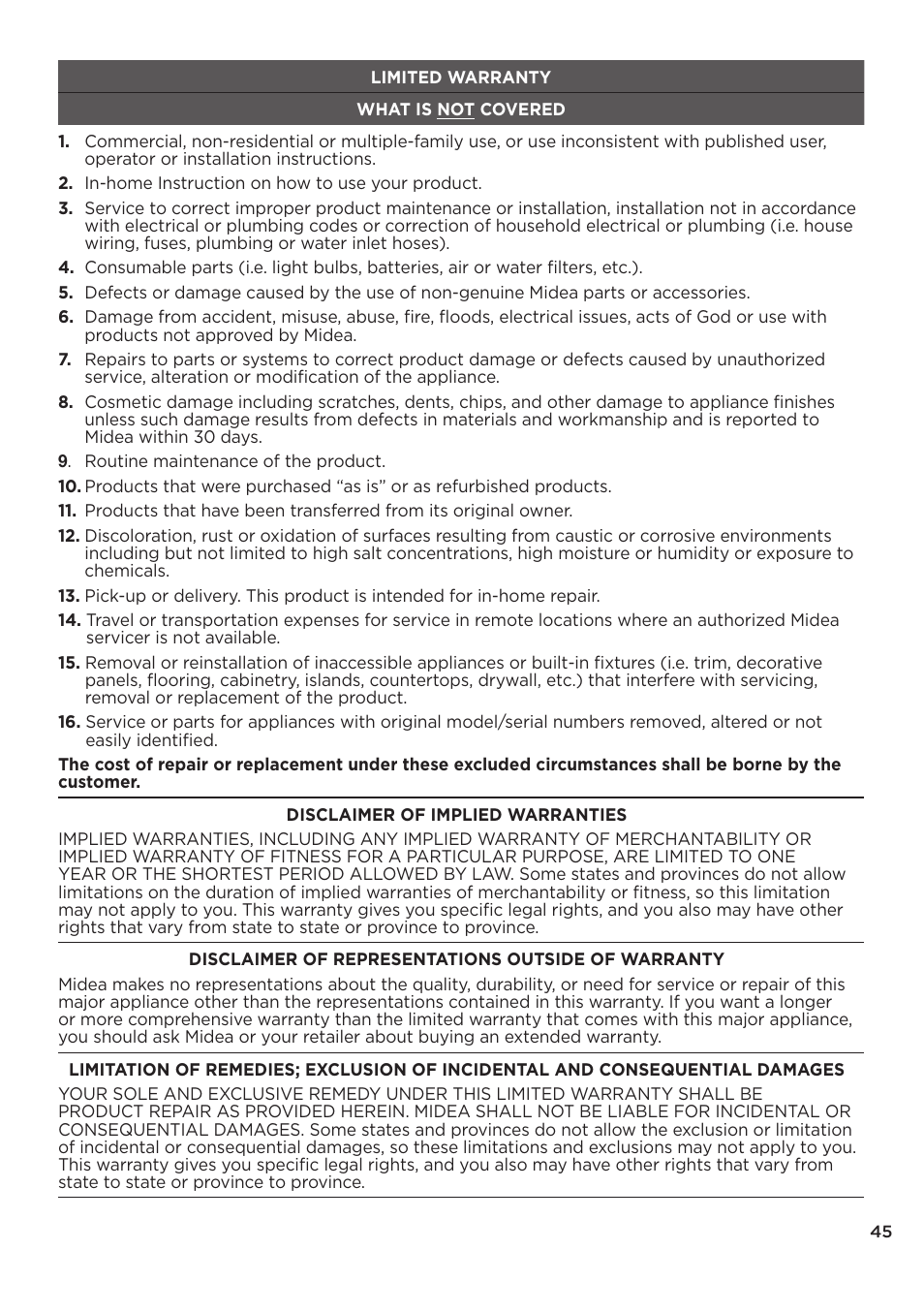 MIDEA Top Load Impeller User Manual | Page 45 / 96