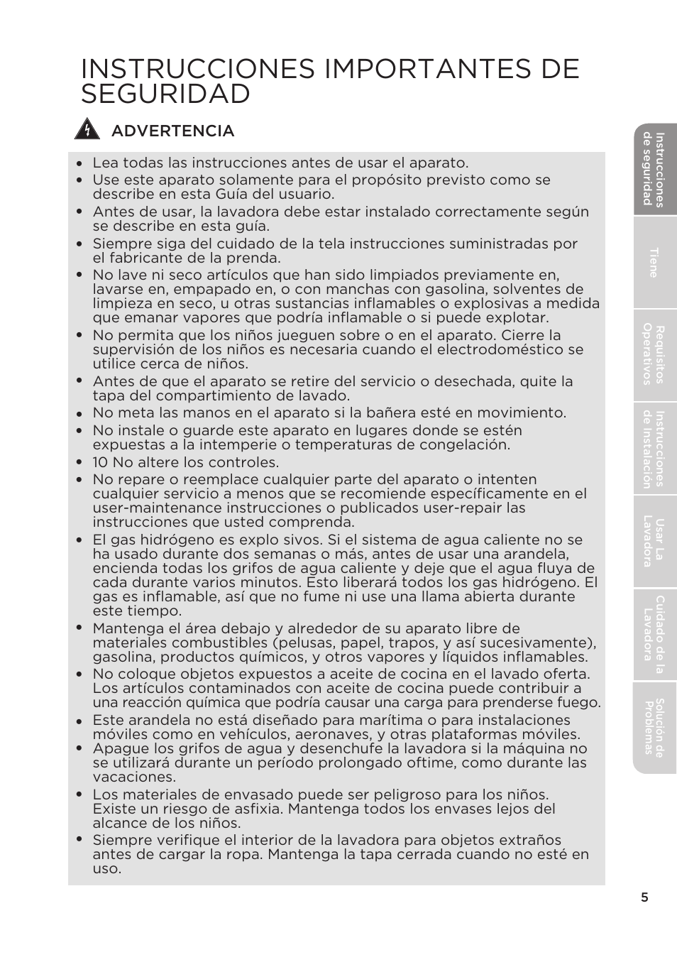 Instrucciones importantes de seguridad | MIDEA Top Load Impeller User Manual | Page 51 / 96