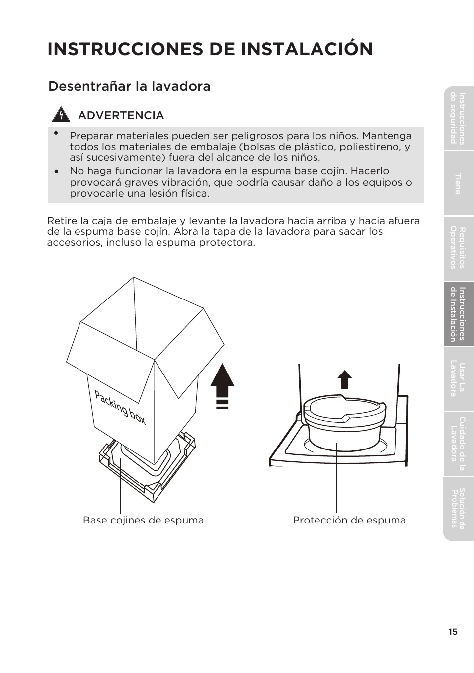 Instrucciones de instalación, Desentrañar la lavadora | MIDEA Top Load Impeller User Manual | Page 61 / 96