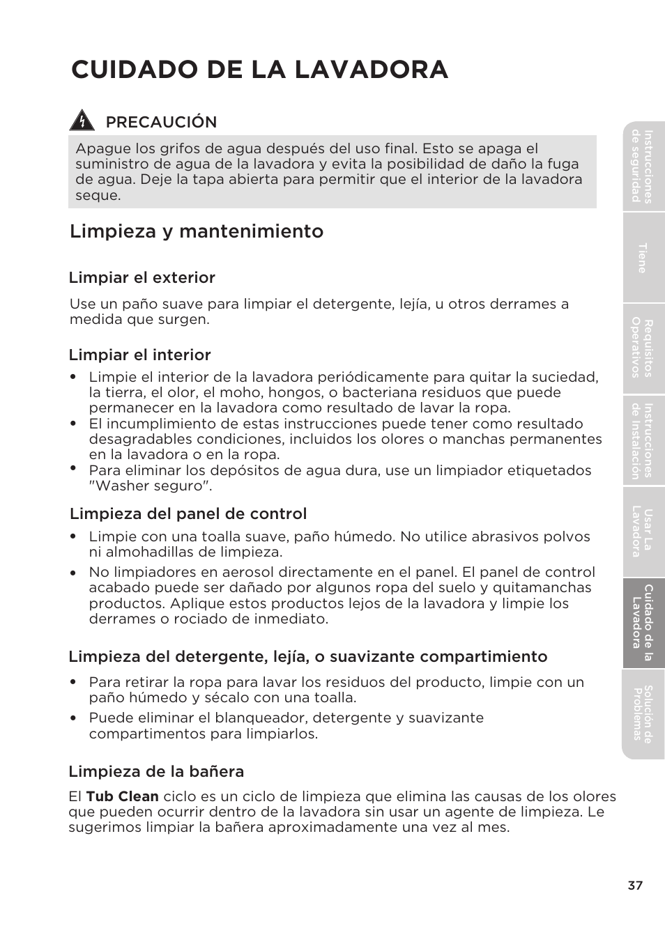 Cuidado de la lavadora, Limpieza y mantenimiento | MIDEA Top Load Impeller User Manual | Page 83 / 96