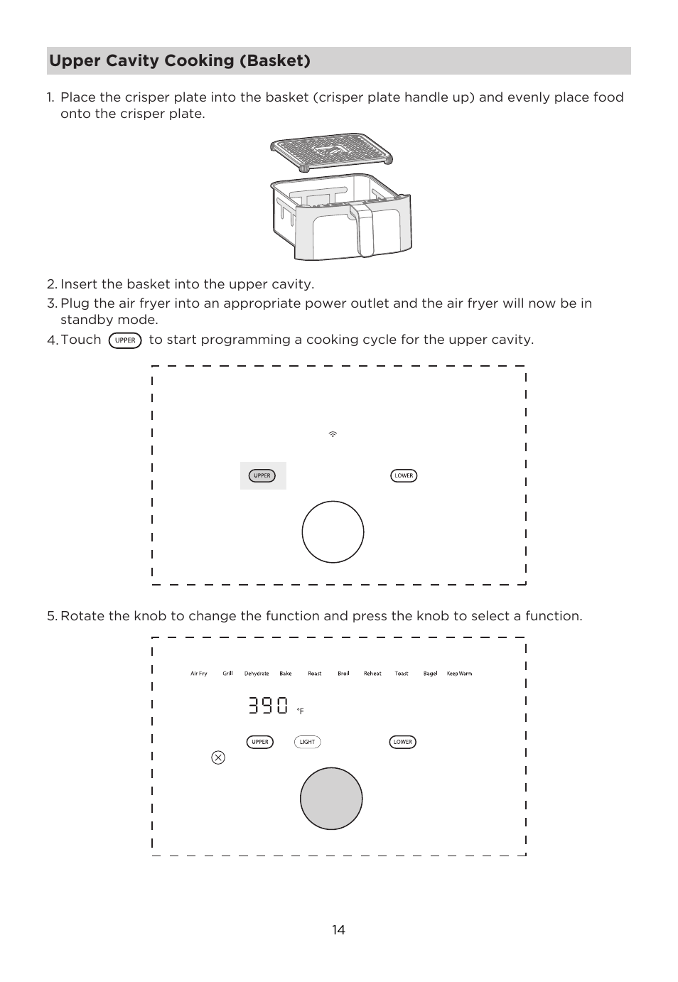 Upper cavity cooking (basket) | MIDEA 11QT Two-Zone User Manual | Page 17 / 41