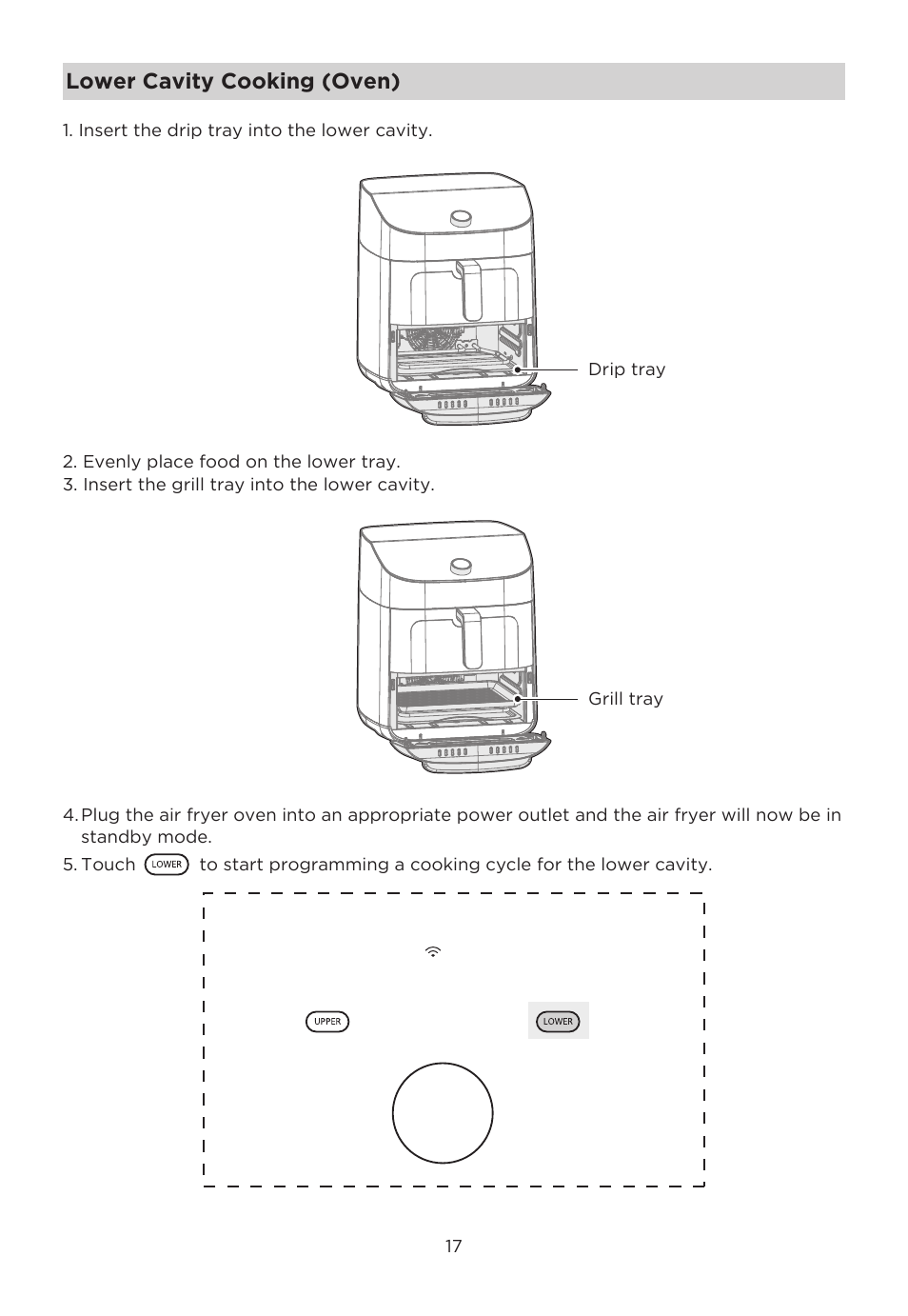 Lower cavity cooking (oven) | MIDEA 11QT Two-Zone User Manual | Page 20 / 41