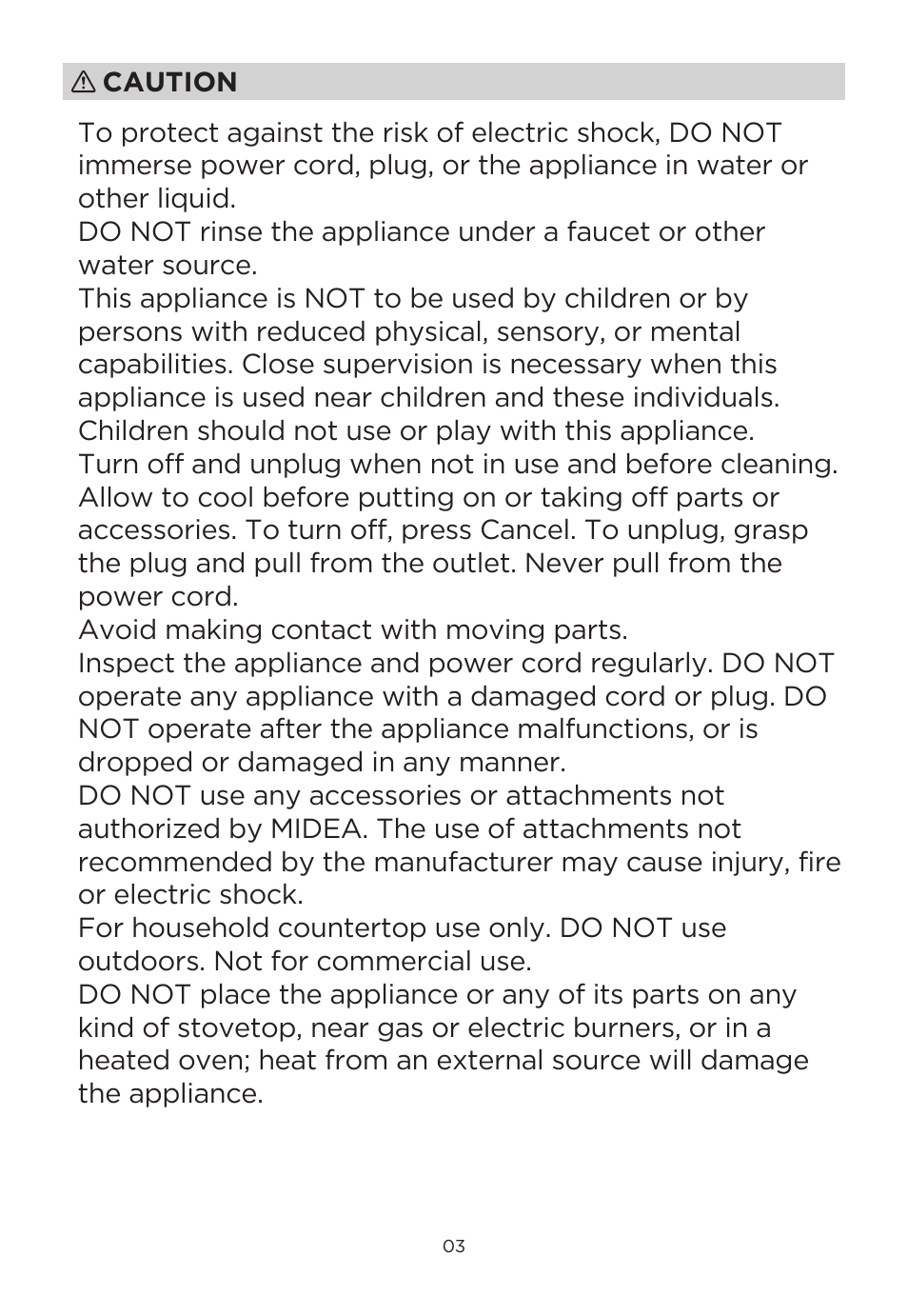 Caution | MIDEA 11QT Two-Zone User Manual | Page 6 / 41