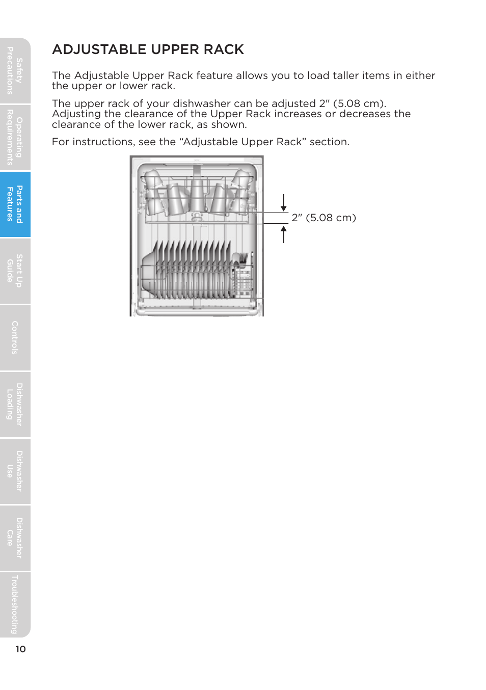 Adjustable upper rack | MIDEA MDT24H3AST User Manual | Page 10 / 136