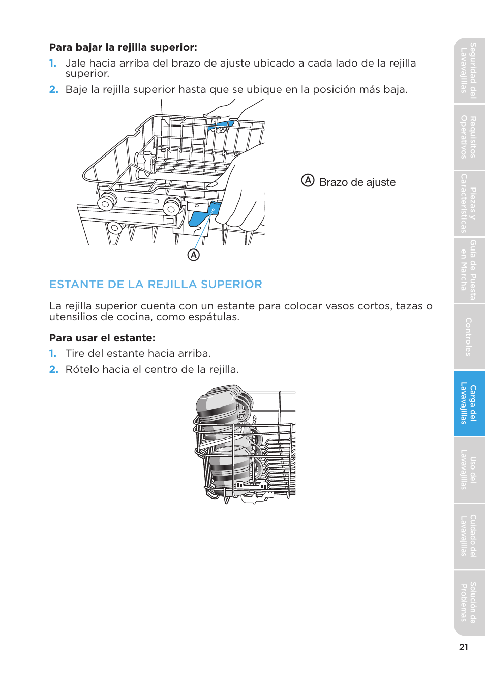 Estante de la rejilla superior, Brazo de ajuste | MIDEA MDT24H3AST User Manual | Page 111 / 136