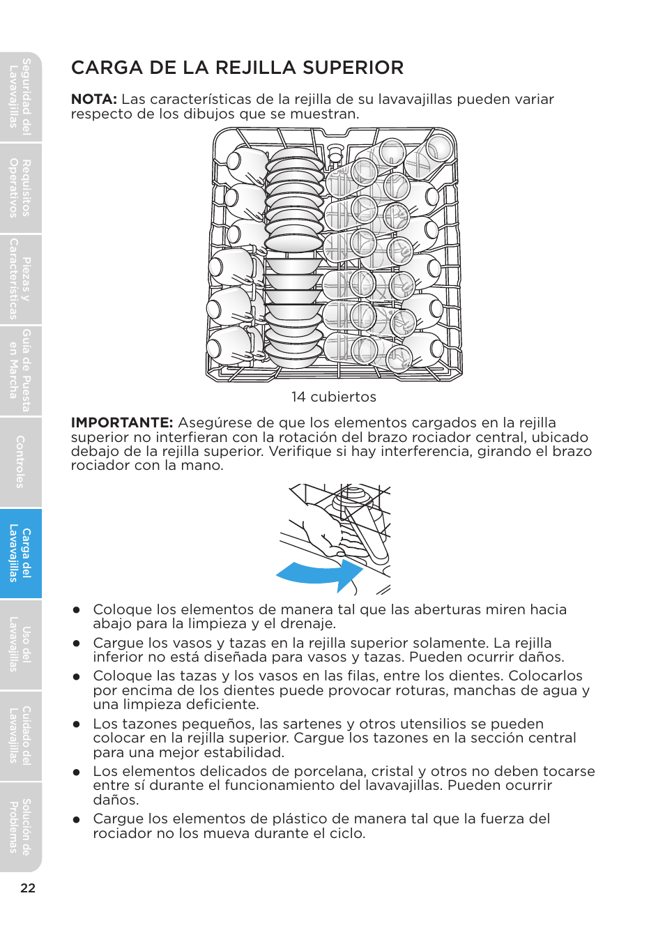 Carga de la rejilla superior | MIDEA MDT24H3AST User Manual | Page 112 / 136