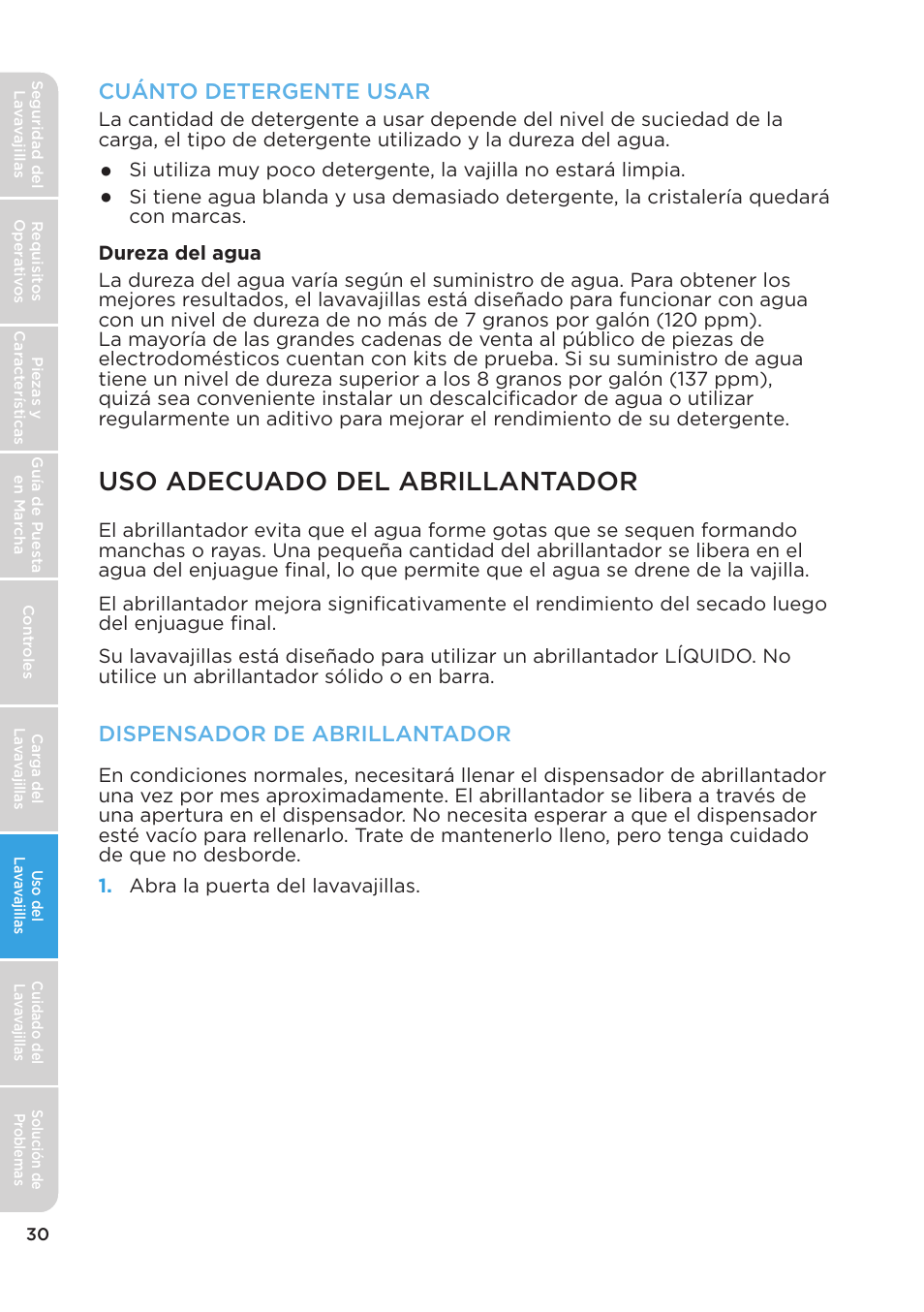 Uso adecuado del abrillantador, Cuánto detergente usar, Dispensador de abrillantador | MIDEA MDT24H3AST User Manual | Page 120 / 136