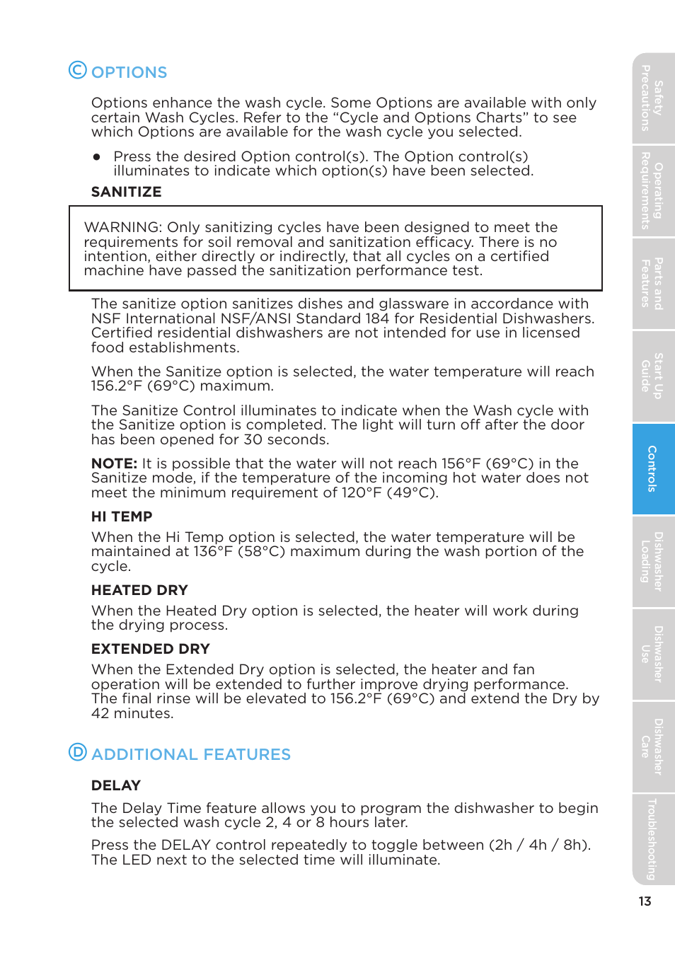 Options, Additional features | MIDEA MDT24H3AST User Manual | Page 13 / 136