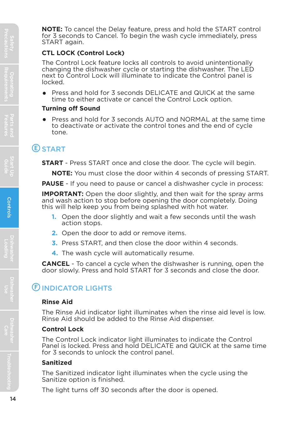 Start, Indicator lights | MIDEA MDT24H3AST User Manual | Page 14 / 136