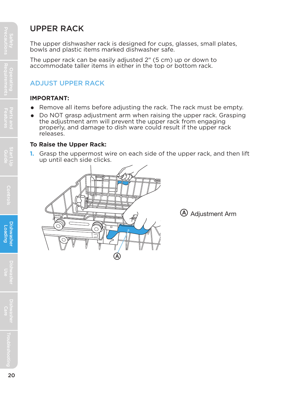 Upper rack, Adjust upper rack | MIDEA MDT24H3AST User Manual | Page 20 / 136