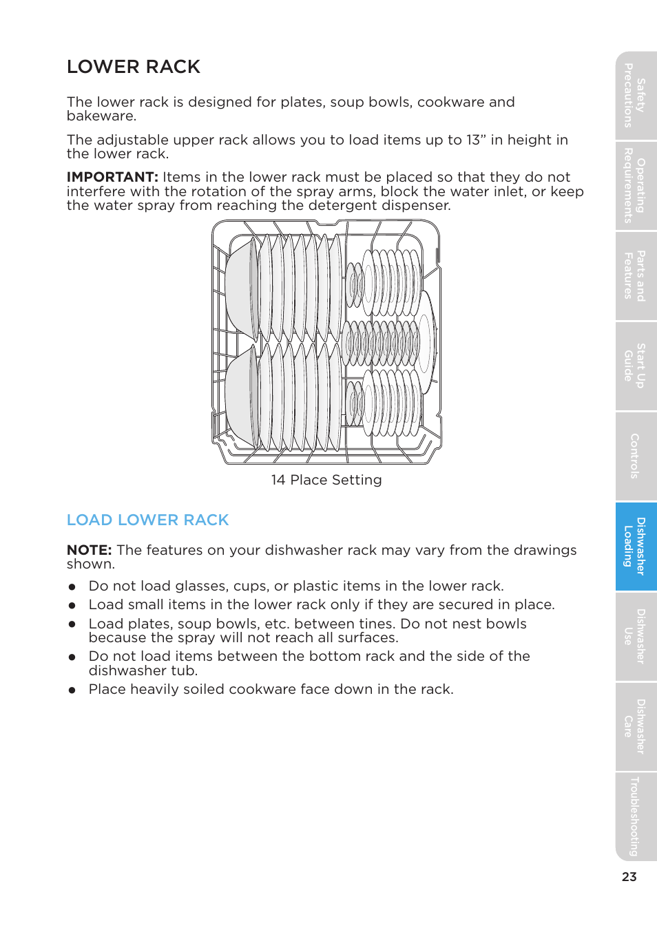 Lower rack, Load lower rack | MIDEA MDT24H3AST User Manual | Page 23 / 136