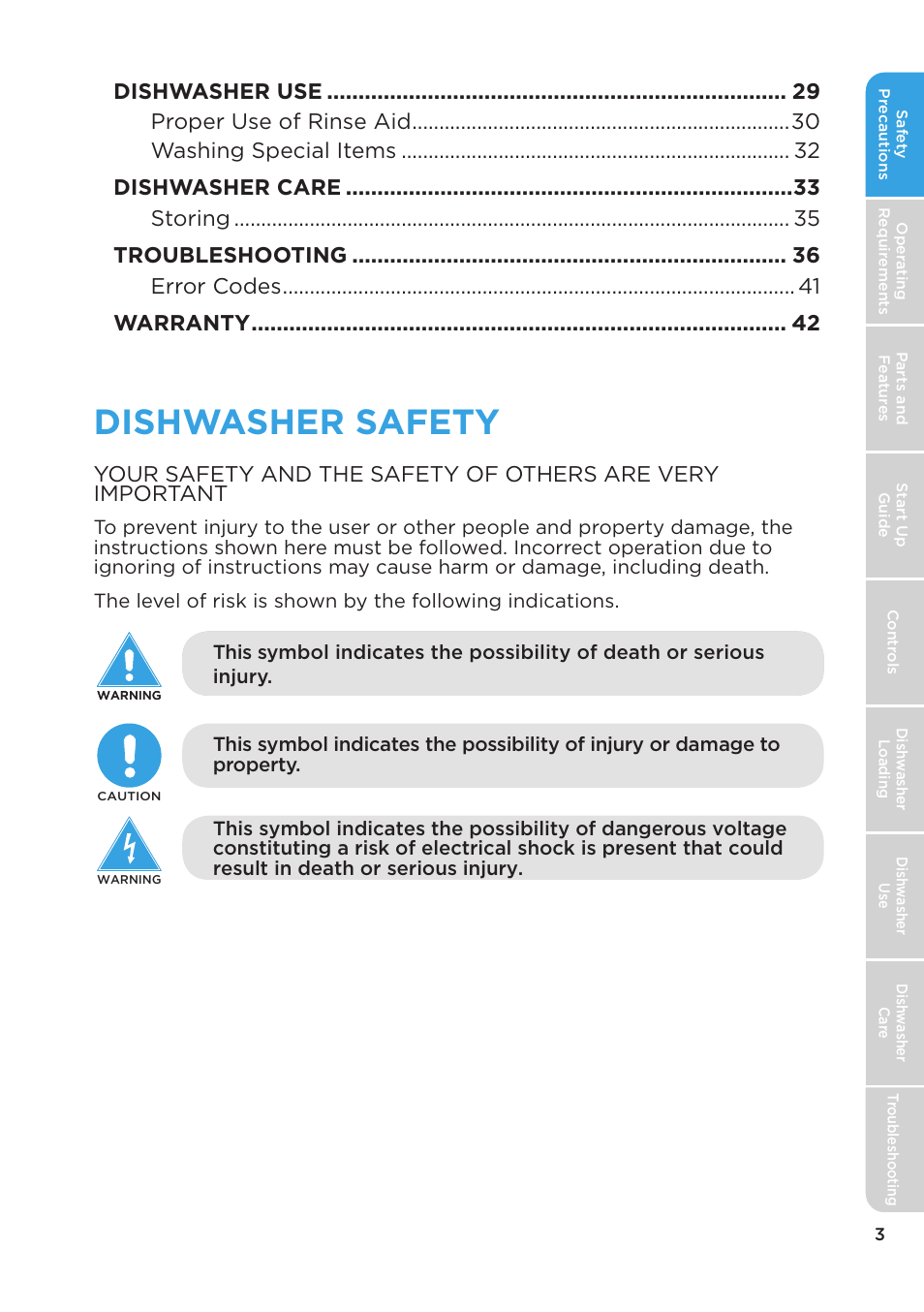 Dishwasher safety | MIDEA MDT24H3AST User Manual | Page 3 / 136