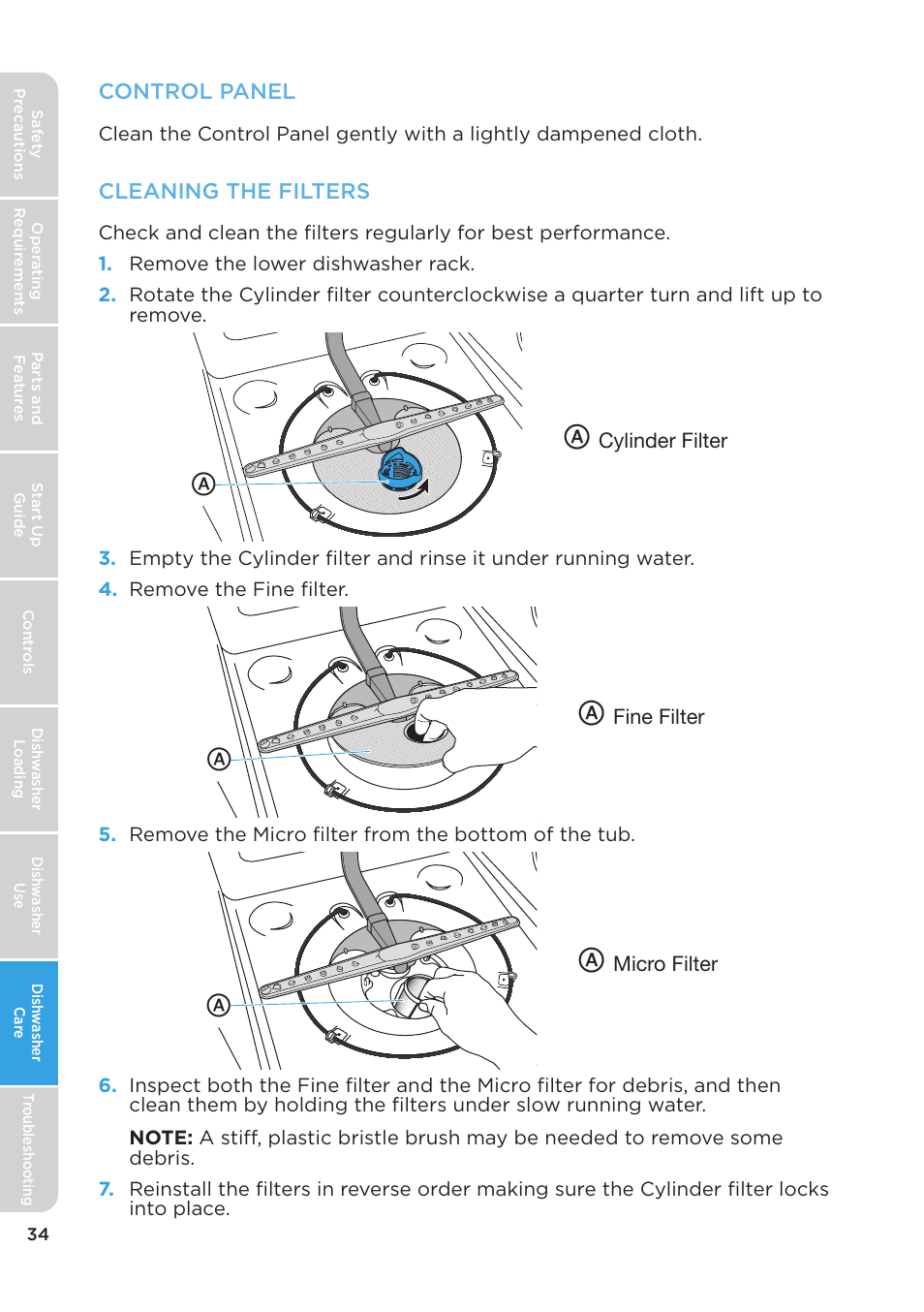 Control panel, Cleaning the filters | MIDEA MDT24H3AST User Manual | Page 34 / 136