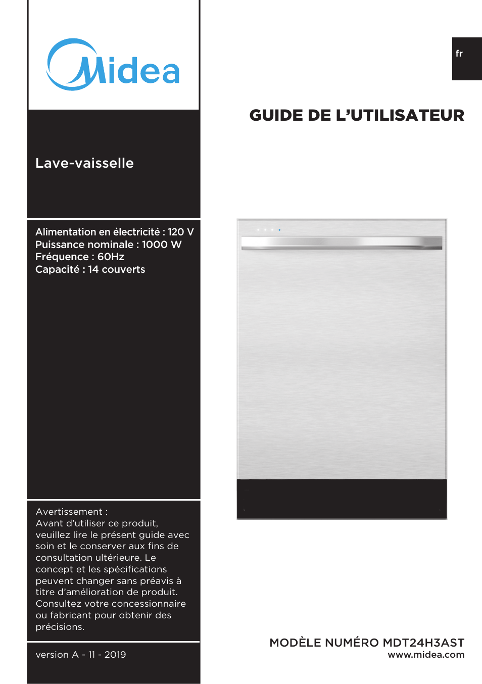 Guide de l’utilisateur, Lave-vaisselle | MIDEA MDT24H3AST User Manual | Page 45 / 136