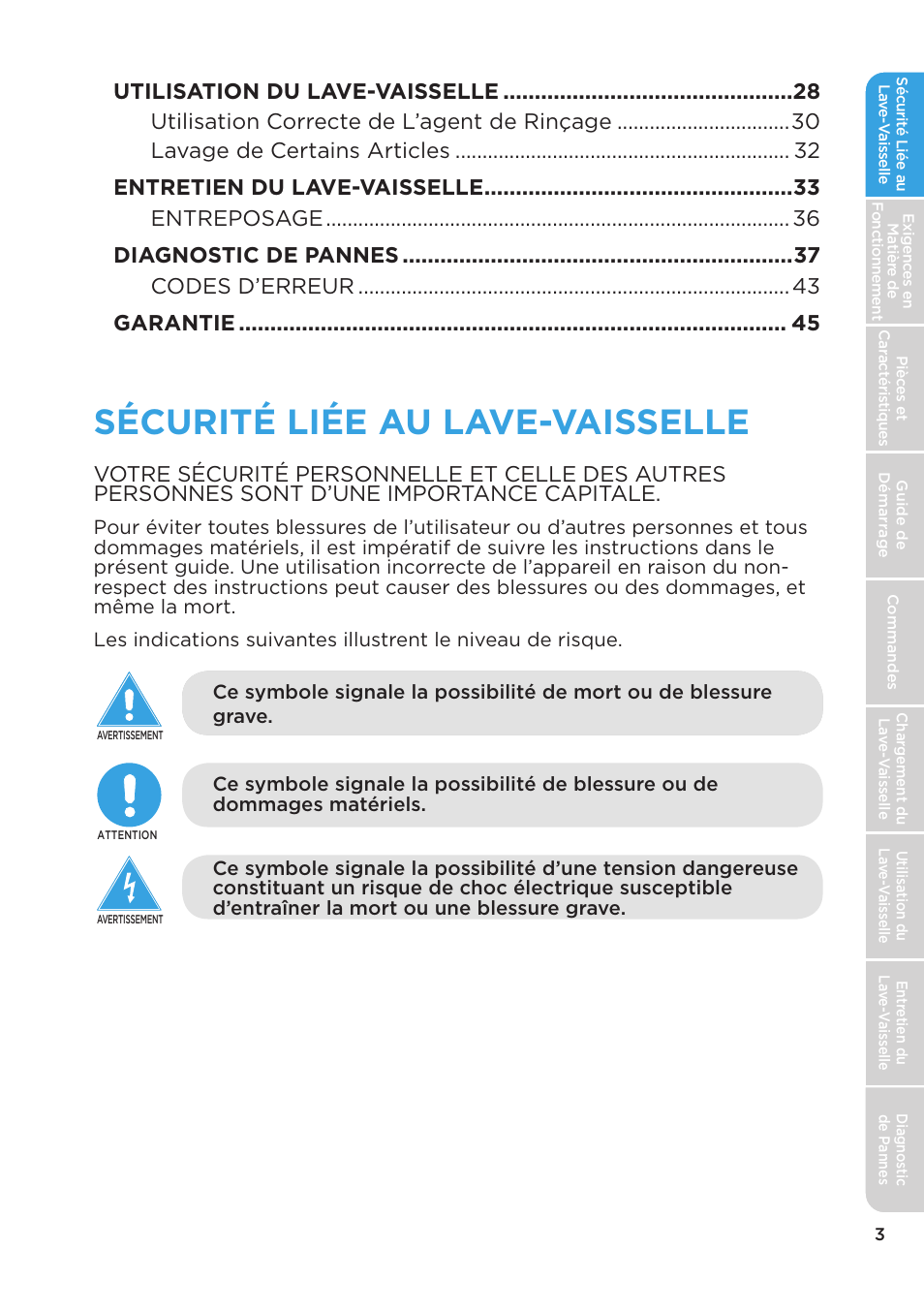 Sécurité liée au lave-vaisselle | MIDEA MDT24H3AST User Manual | Page 47 / 136