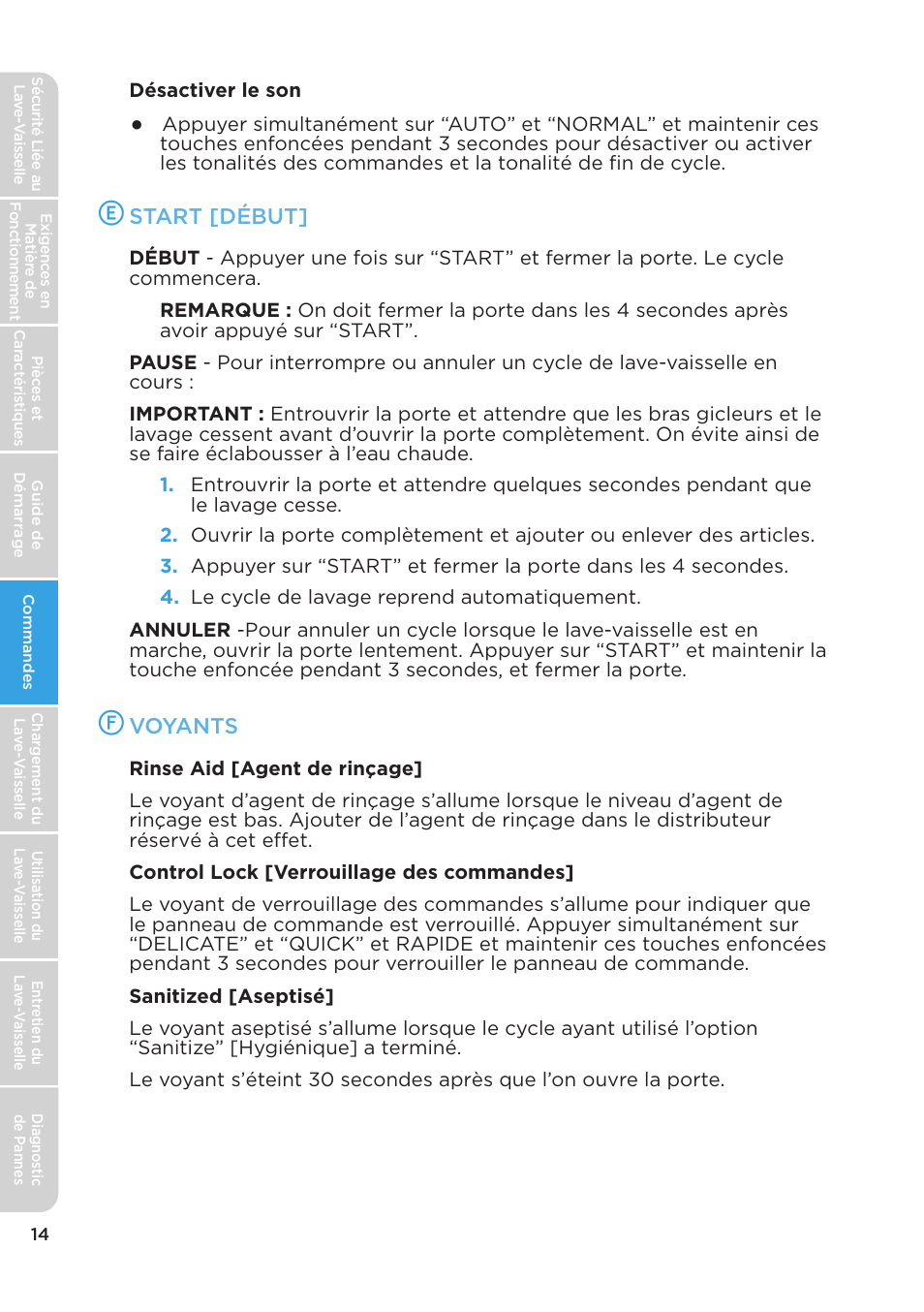 Start [début, Voyants | MIDEA MDT24H3AST User Manual | Page 58 / 136