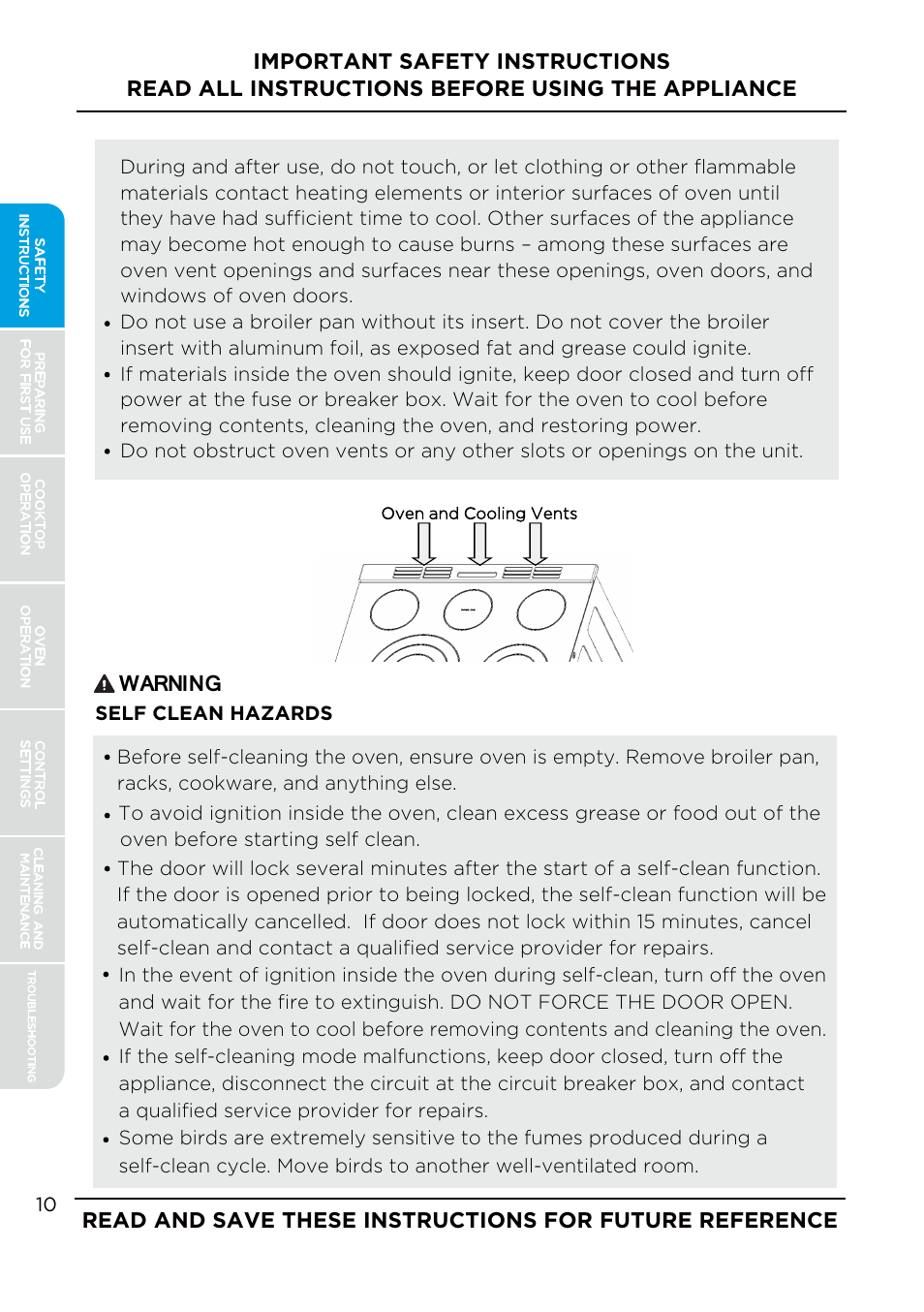 Warning, Self clean hazards | MIDEA MES30S4AST User Manual | Page 10 / 54