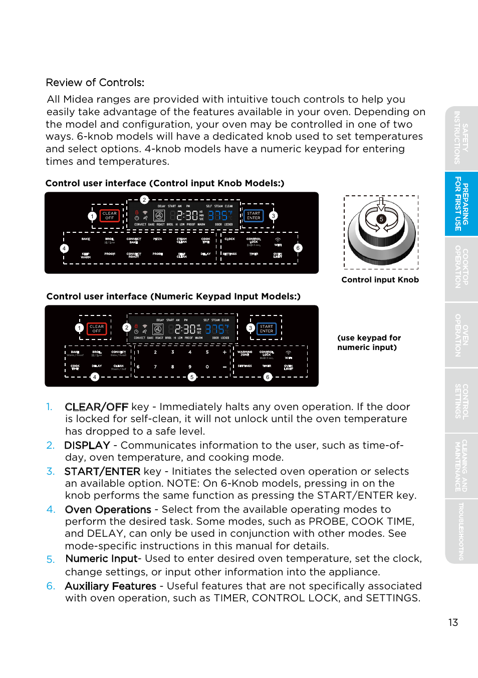 13 review of controls | MIDEA MES30S4AST User Manual | Page 13 / 54