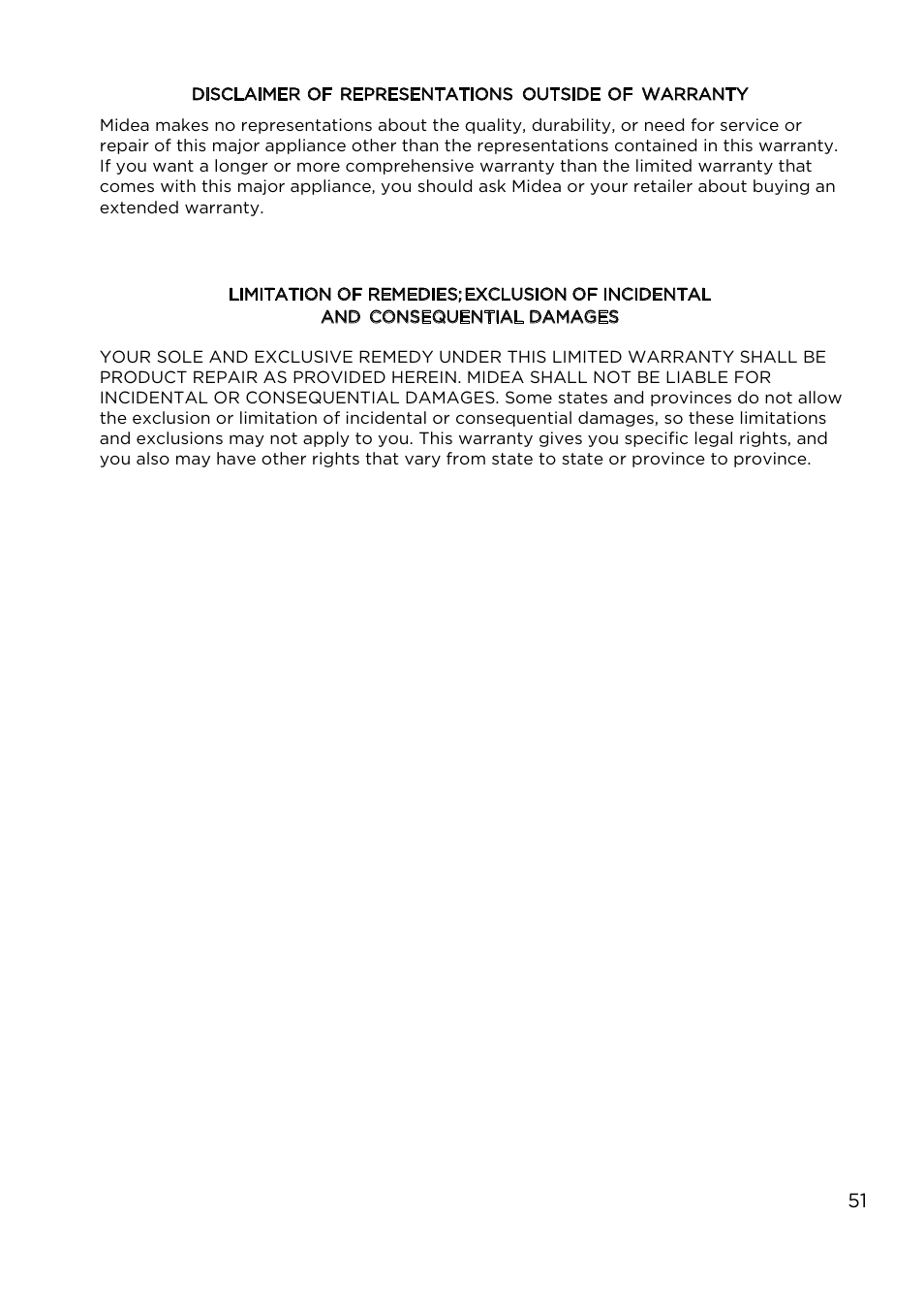Lifetime limited warranty not covered | MIDEA MES30S4AST User Manual | Page 51 / 54