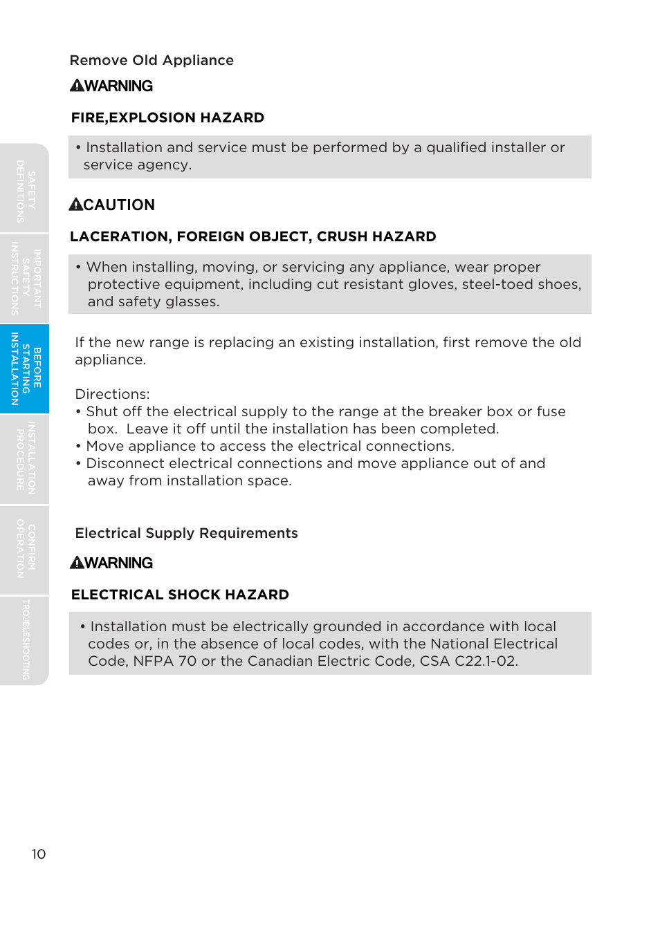 Warning, Caution, Laceration, foreign object, crush hazard | Electrical shock hazard | MIDEA MES30S2AST User Manual | Page 10 / 96