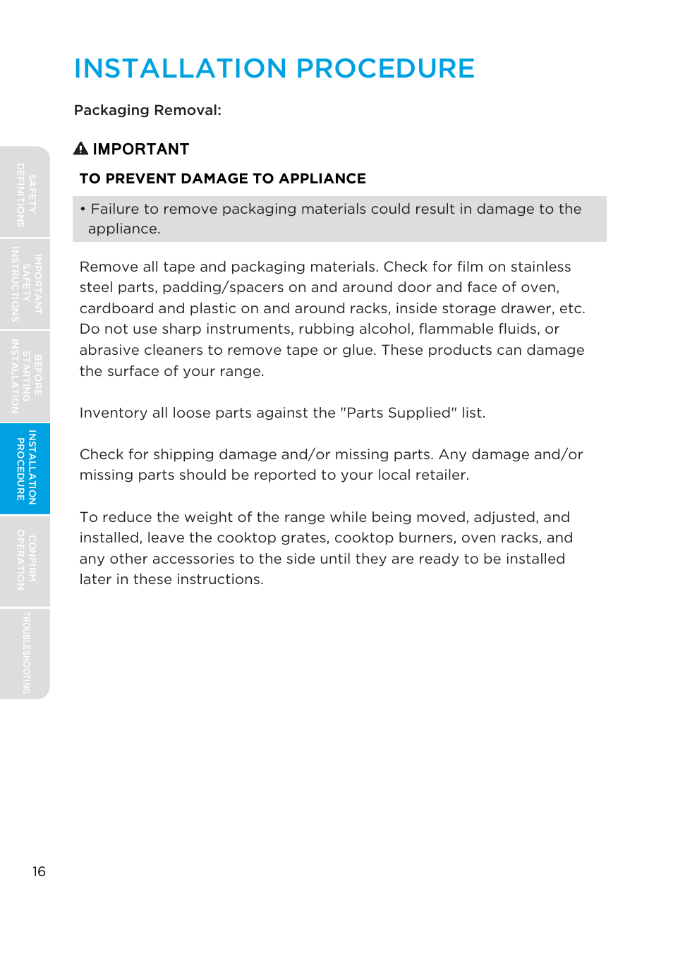 Installation procedure, Important | MIDEA MES30S2AST User Manual | Page 16 / 96
