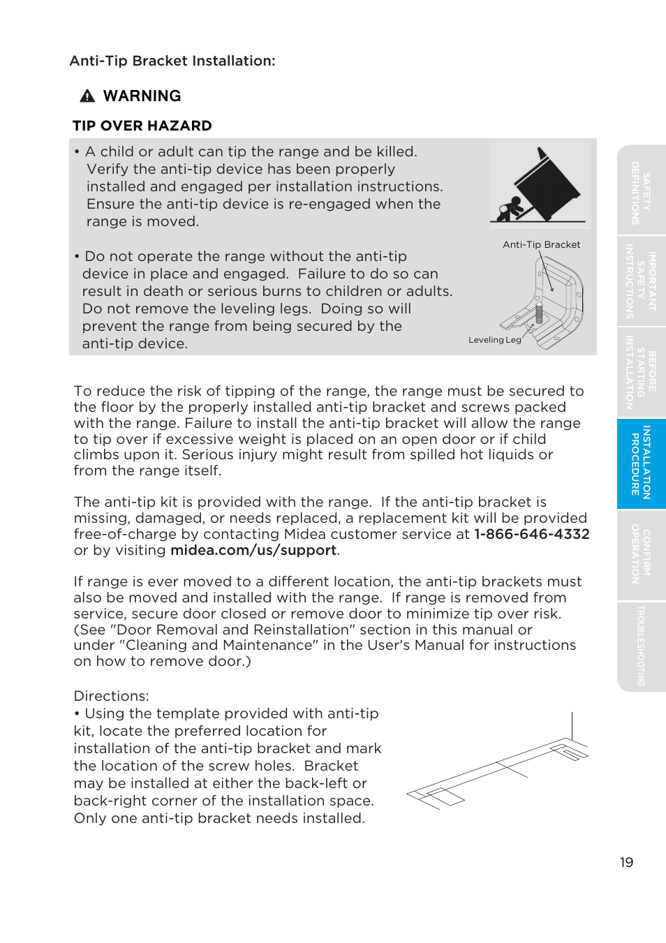 Warning, Tip over hazard | MIDEA MES30S2AST User Manual | Page 19 / 96