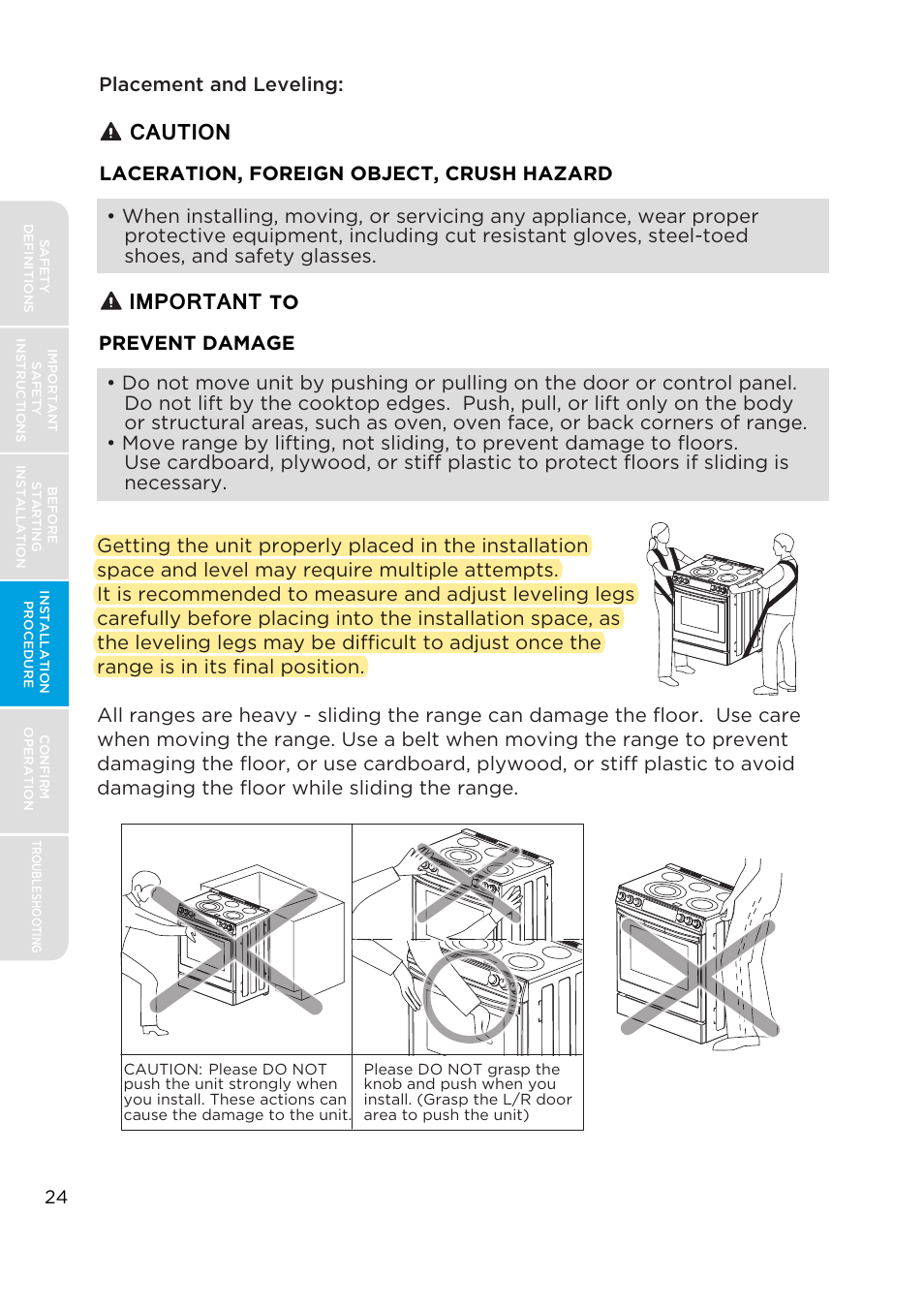 Caution, Important, Laceration, foreign object, crush hazard | MIDEA MES30S2AST User Manual | Page 24 / 96