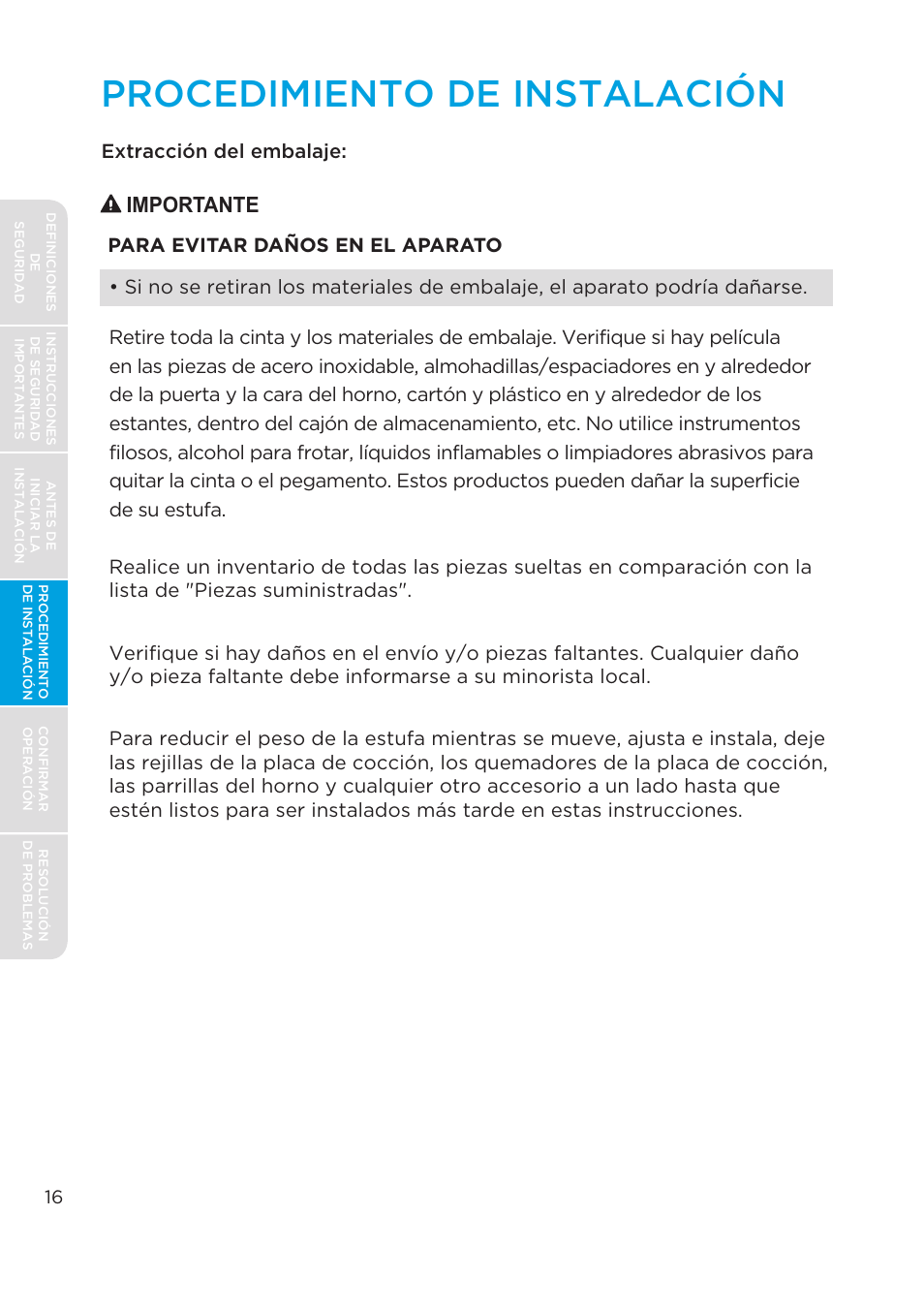 Procedimiento de instalación, Importante | MIDEA MES30S2AST User Manual | Page 48 / 96