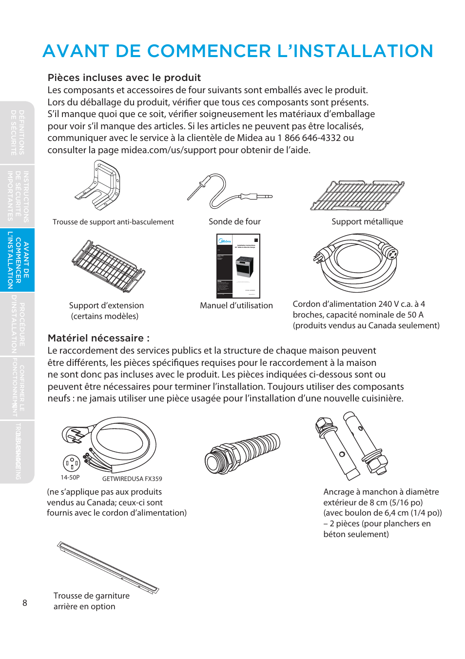 Avant de commencer l’installation | MIDEA MES30S2AST User Manual | Page 72 / 96