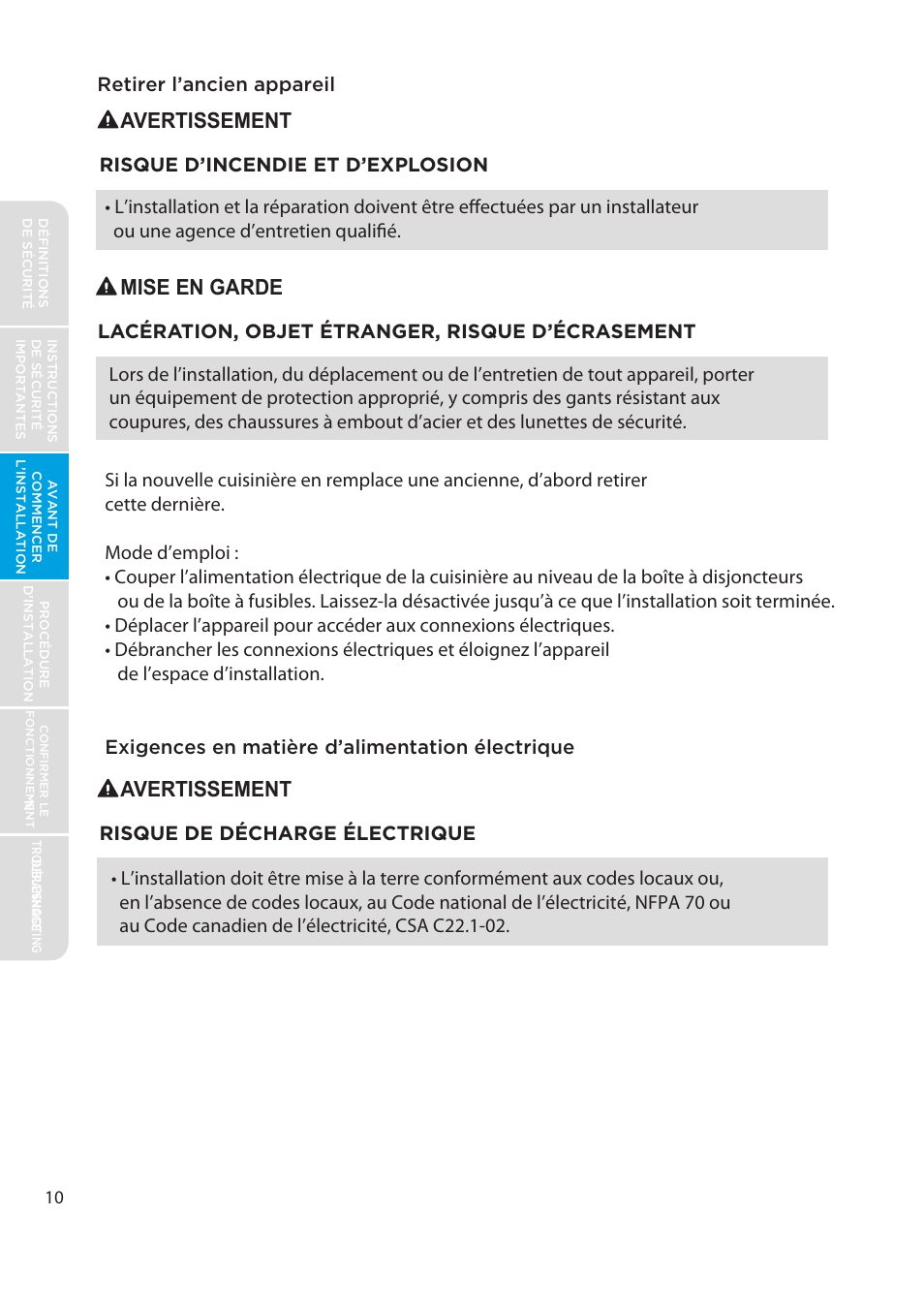 Avertissement, Mise en garde, Risque d’incendie et d’explosion | MIDEA MES30S2AST User Manual | Page 74 / 96