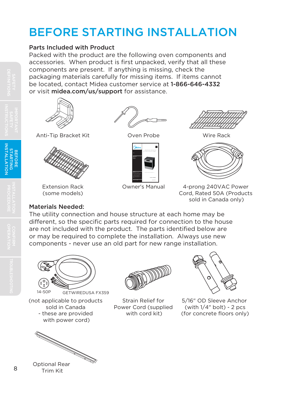 Before starting installation | MIDEA MES30S2AST User Manual | Page 8 / 96
