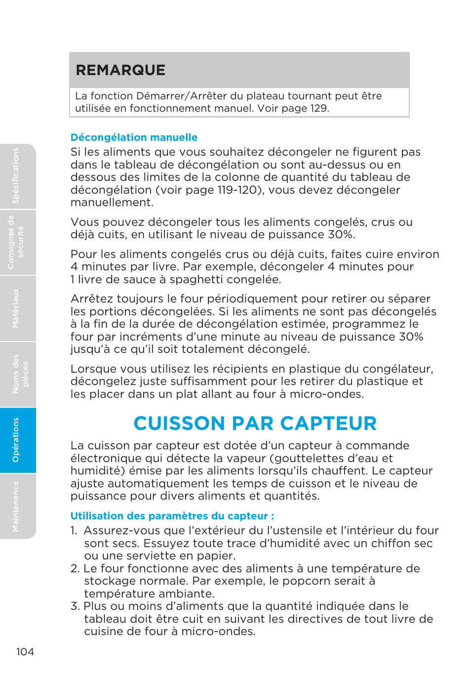 Cuisson par capteur, Remarque | MIDEA MMO19S3AST User Manual | Page 104 / 132