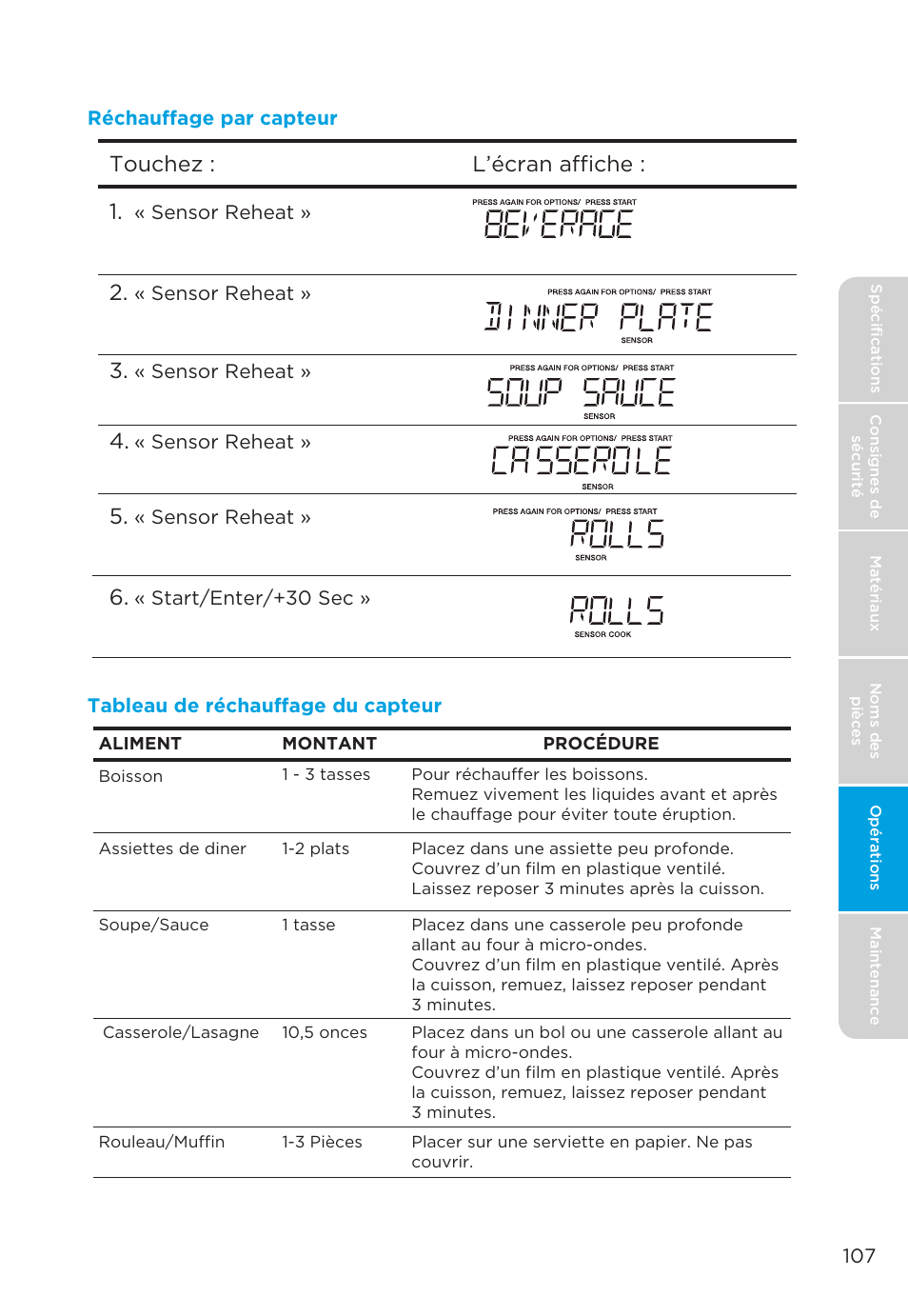 Touchez : l’écran affiche : 1 | MIDEA MMO19S3AST User Manual | Page 107 / 132