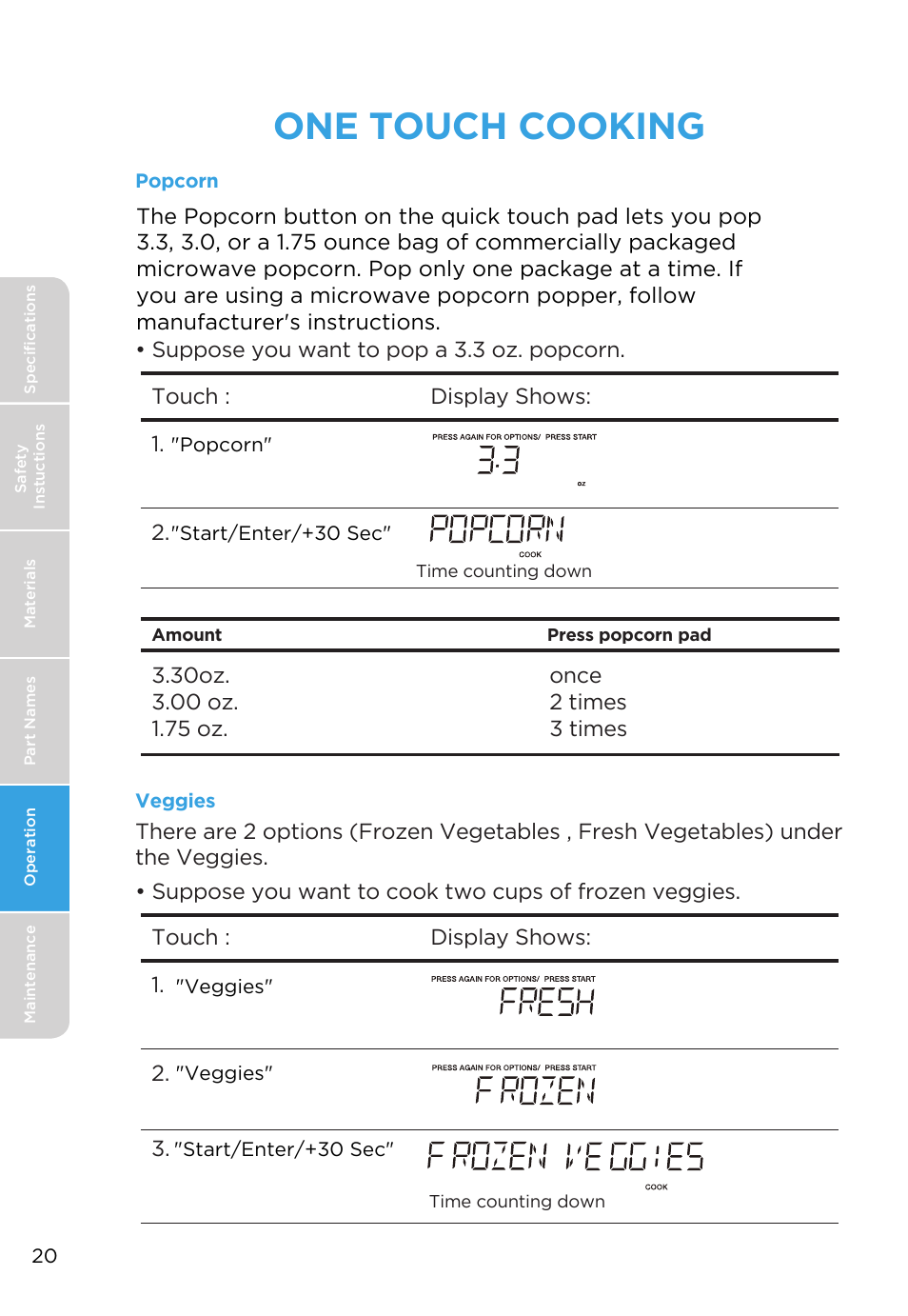 One touch cooking | MIDEA MMO19S3AST User Manual | Page 20 / 132