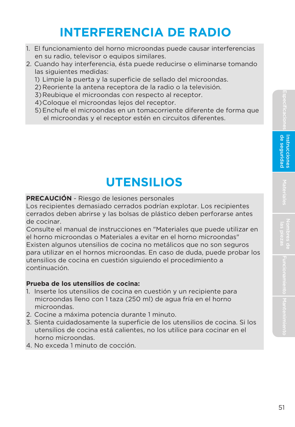 Interferencia de radio, Utensilios | MIDEA MMO19S3AST User Manual | Page 51 / 132
