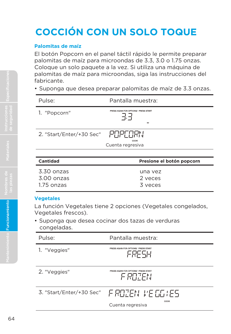 Cocción con un solo toque | MIDEA MMO19S3AST User Manual | Page 64 / 132