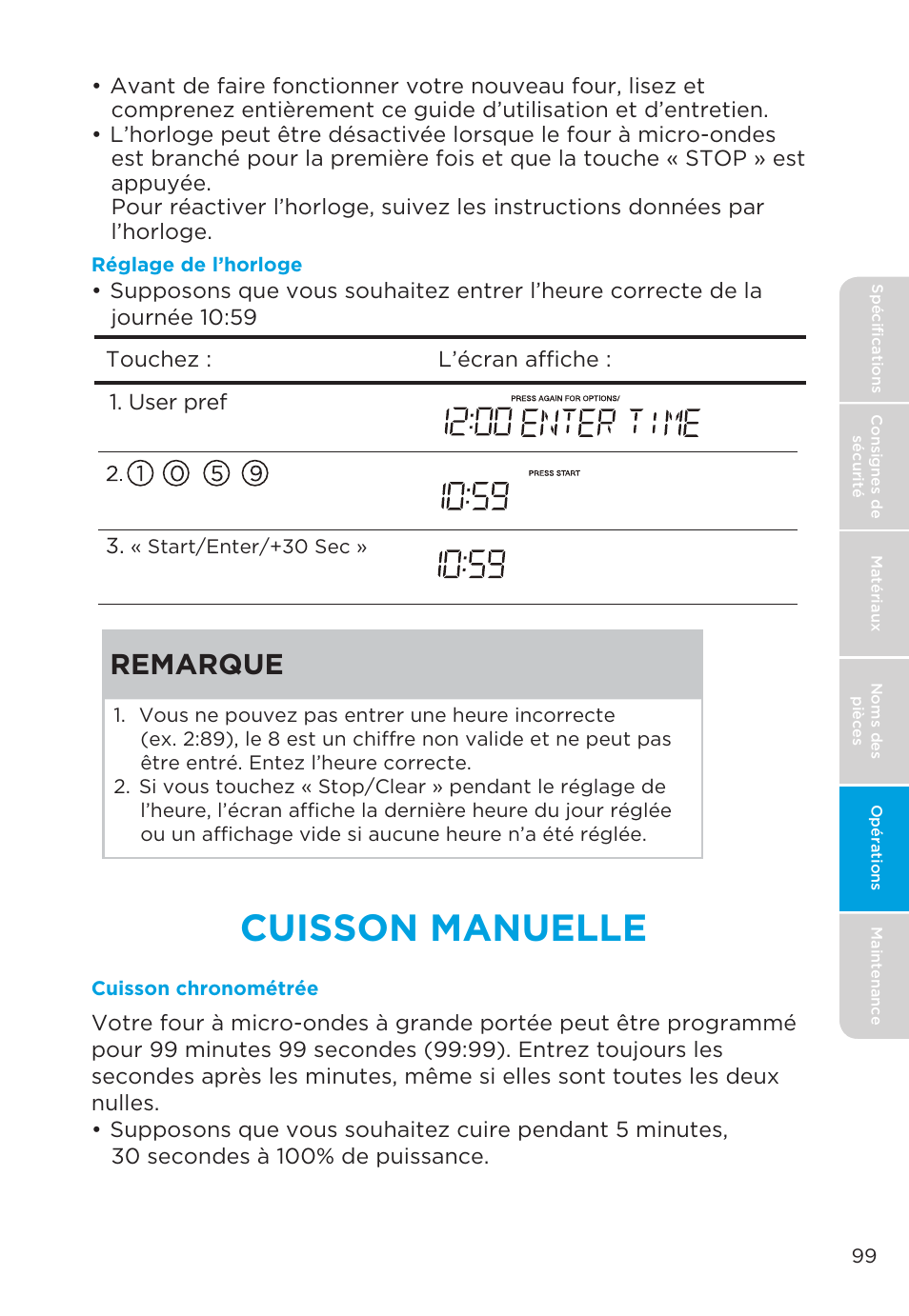 Cuisson manuelle, Remarque | MIDEA MMO19S3AST User Manual | Page 99 / 132