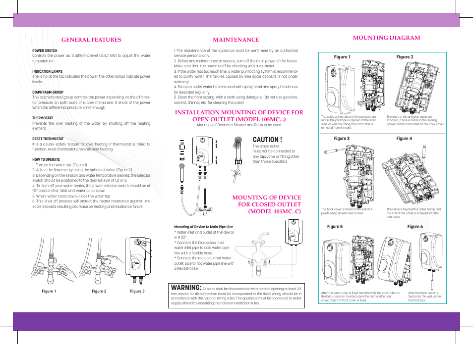 Caution, Warning | İhlas Aura microControl User Manual | Page 2 / 2