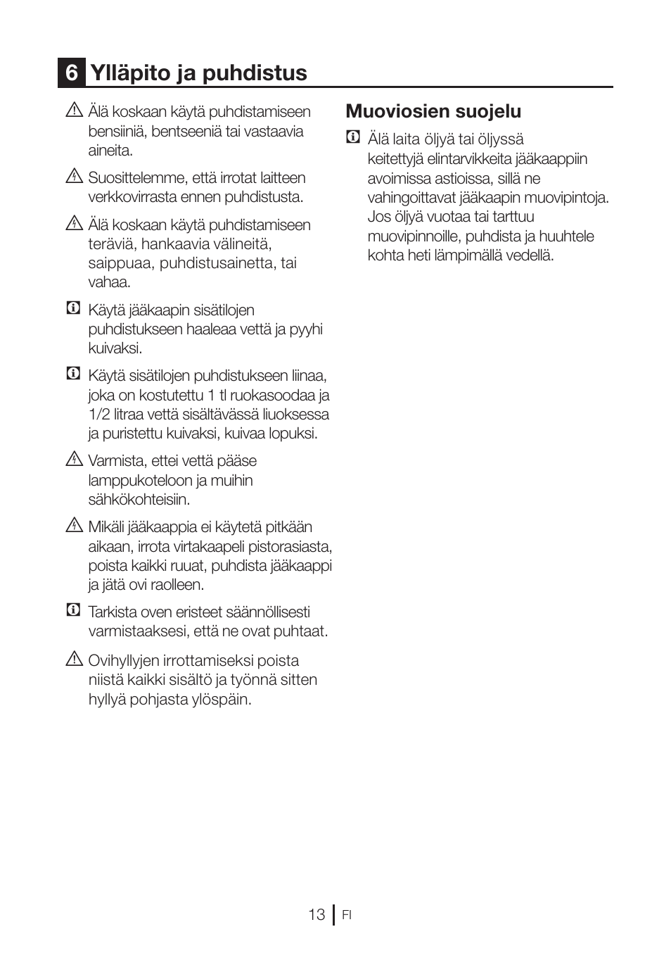 6ylläpito ja puhdistus, Muoviosien suojelu c | GRAM KS 3315-93 X/1 User Manual | Page 63 / 84
