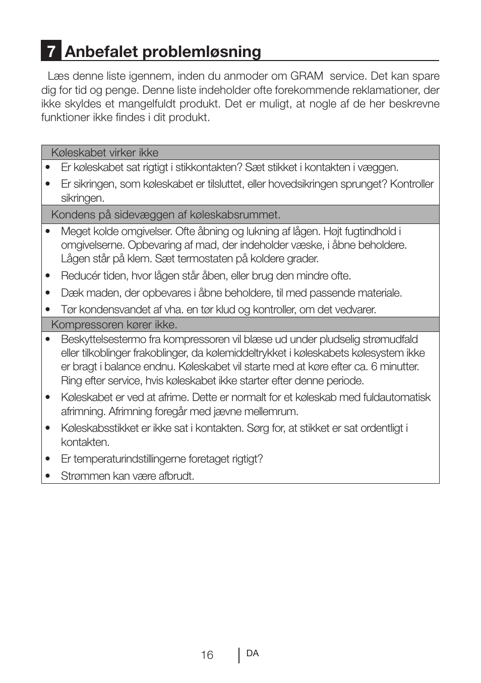 7anbefalet problemløsning | GRAM KS 3265-93/1 User Manual | Page 17 / 94