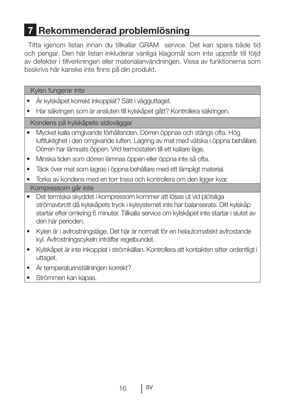 7rekommenderad problemlösning | GRAM KS 3265-93/1 User Manual | Page 53 / 94