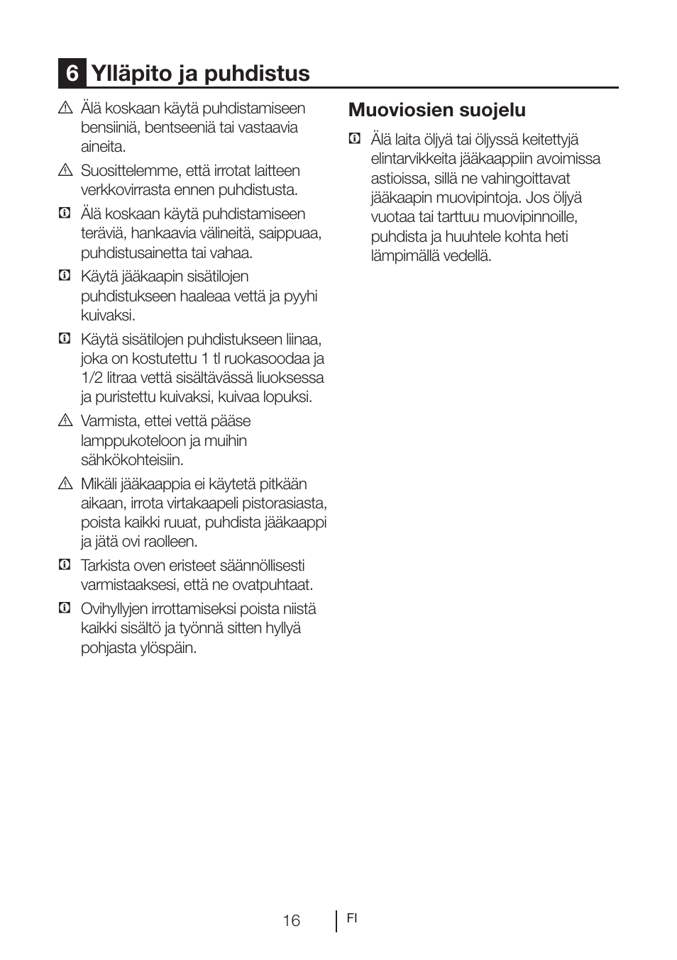6ylläpito ja puhdistus, Muoviosien suojelu | GRAM KS 3265-93/1 User Manual | Page 71 / 94