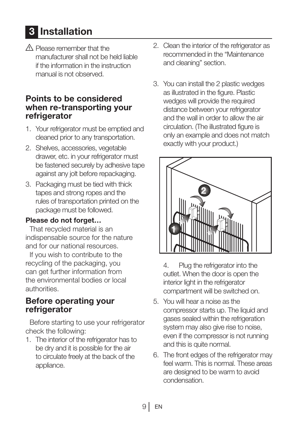 3installation, Before operating your refrigerator | GRAM KS 3265-93/1 User Manual | Page 83 / 94