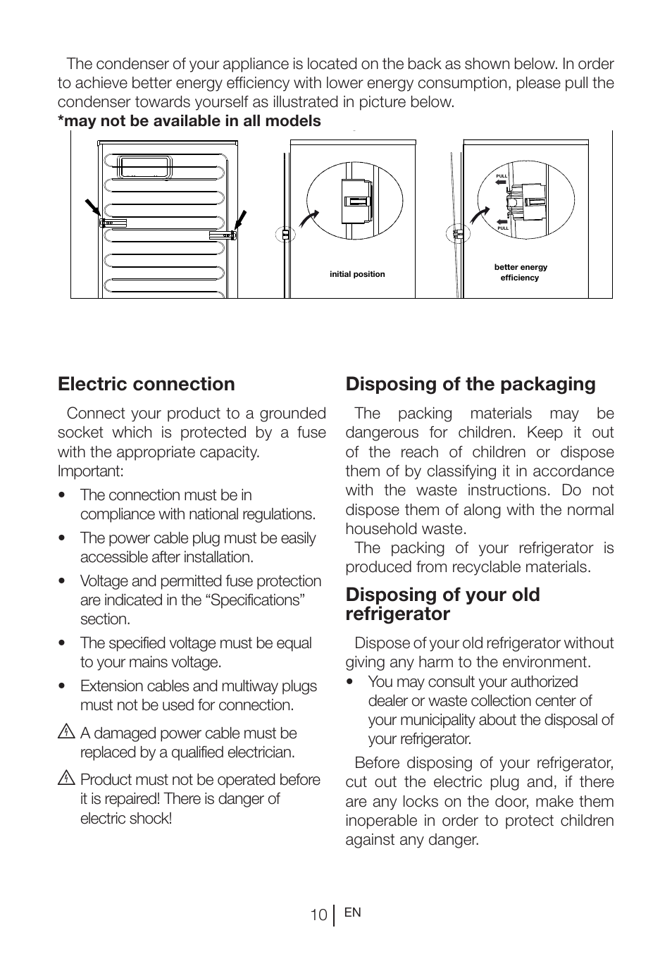 Electric connection, Disposing of the packaging, Disposing of your old refrigerator | GRAM KS 3265-93/1 User Manual | Page 84 / 94